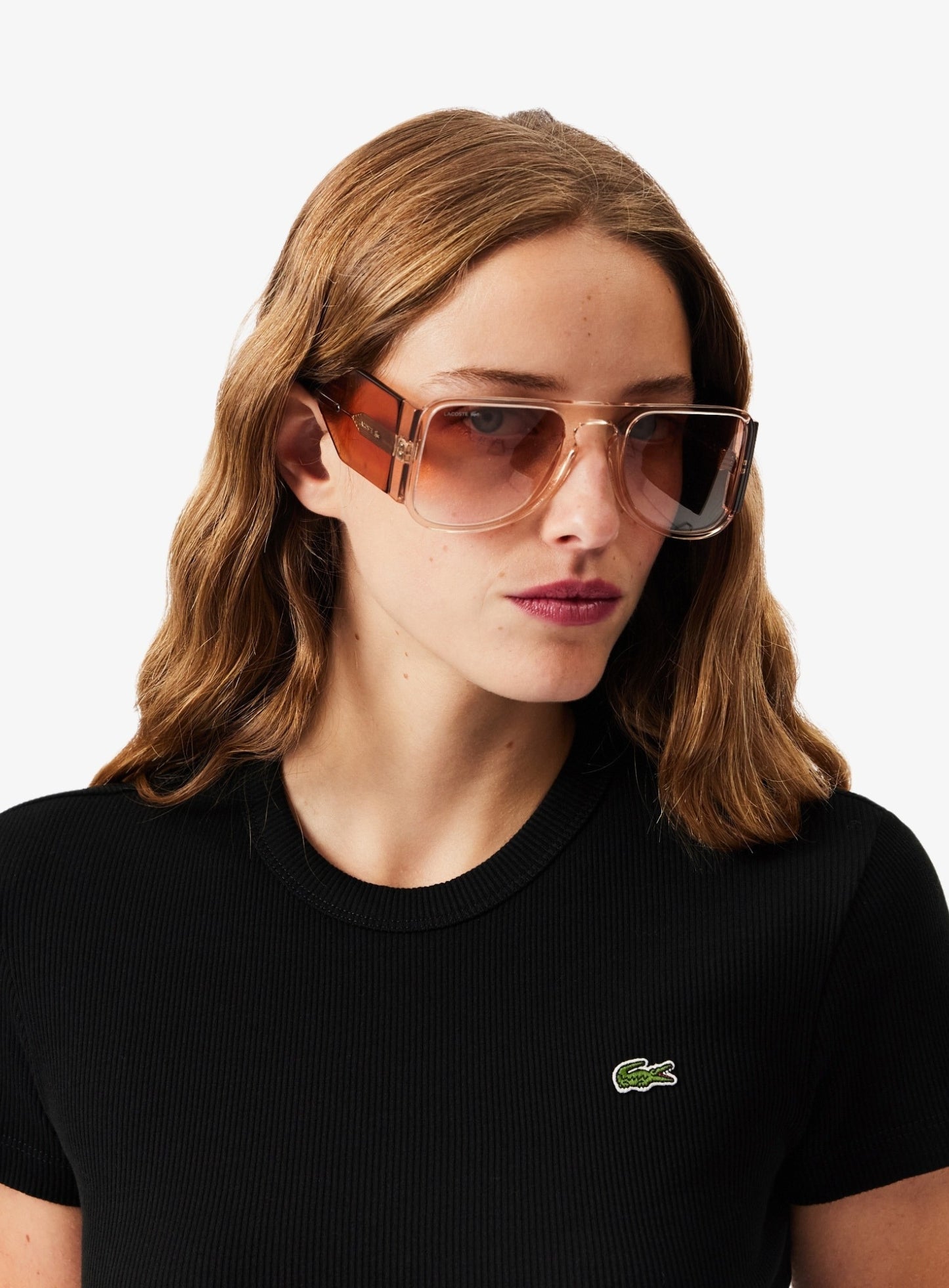 LACOSTE WOMEN Slim Fit Ribbed Cotton T-shirt Black