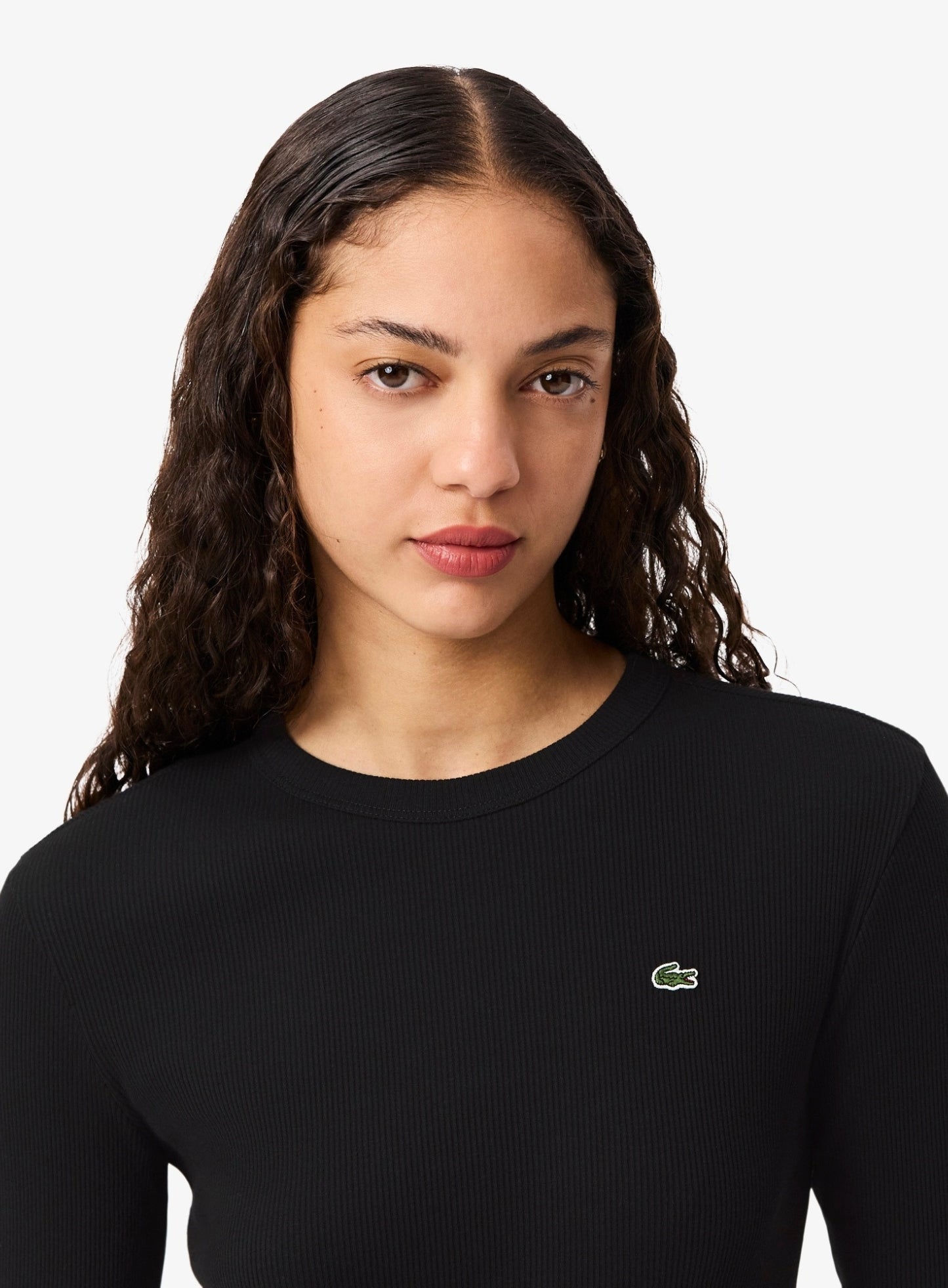 LACOSTE WOMEN Slim Fit Ribbed Cotton T-shirt Black