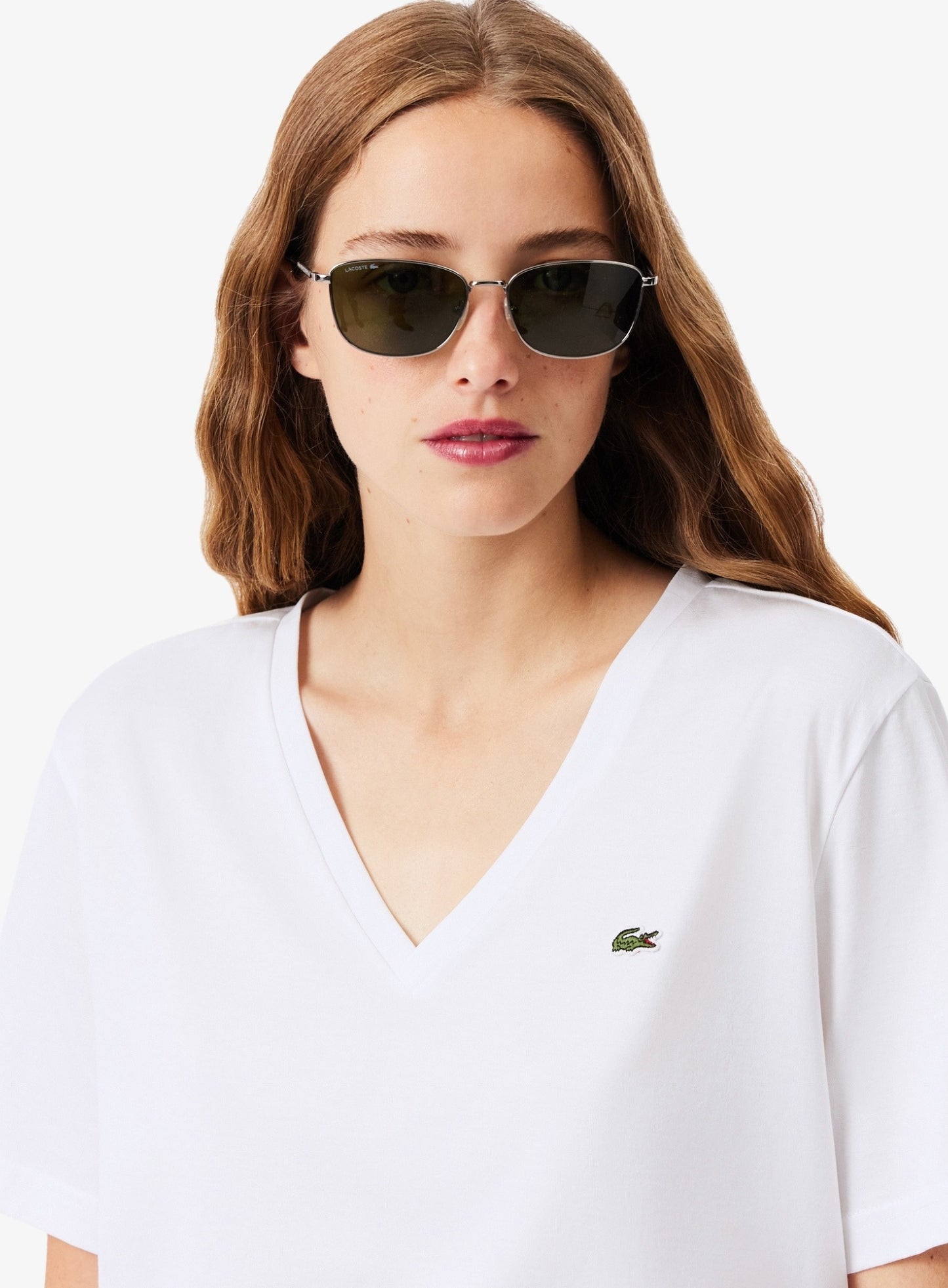LACOSTE WOMEN Relaxed Fit Soft Cotton V Neck T-shirt White
