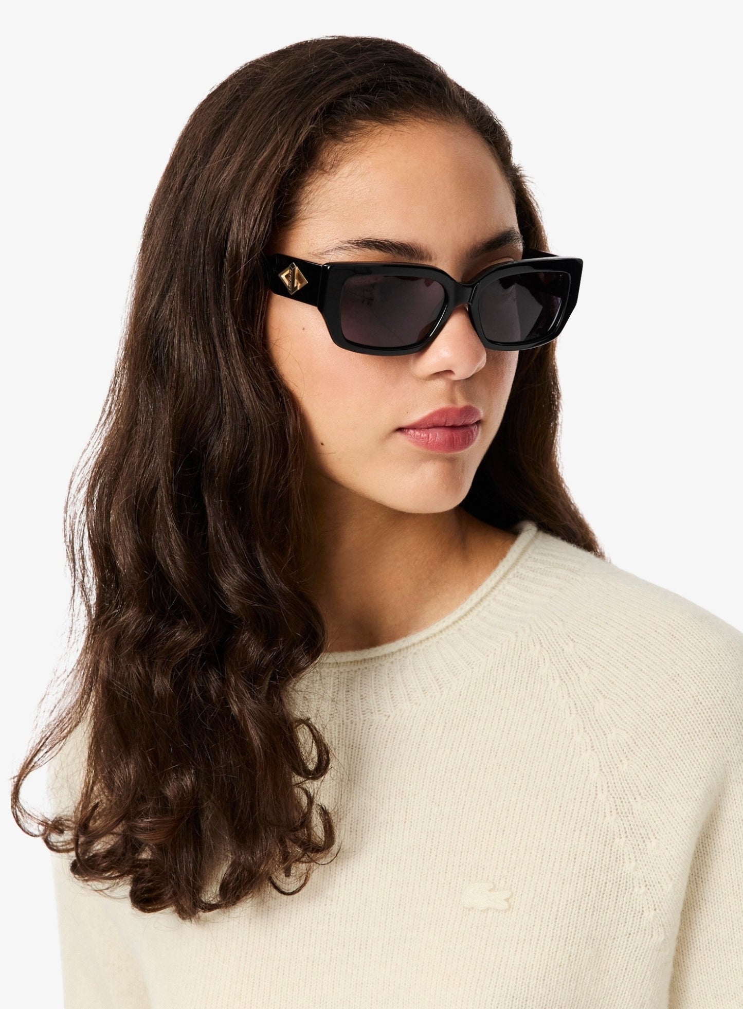 LACOSTE WOMEN 3D Knit Carded Wool Sweater Ecru White