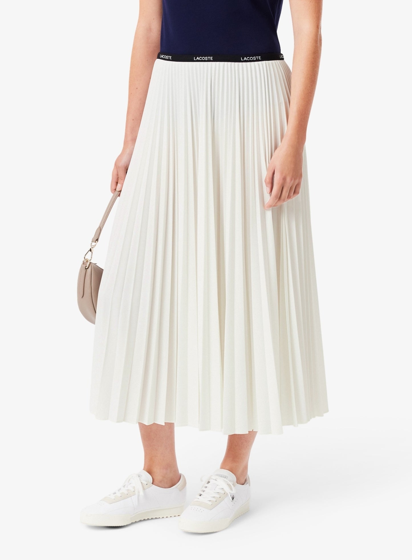 LACOSTE WOMEN Long Pleated Elasticated Waist Skirt White