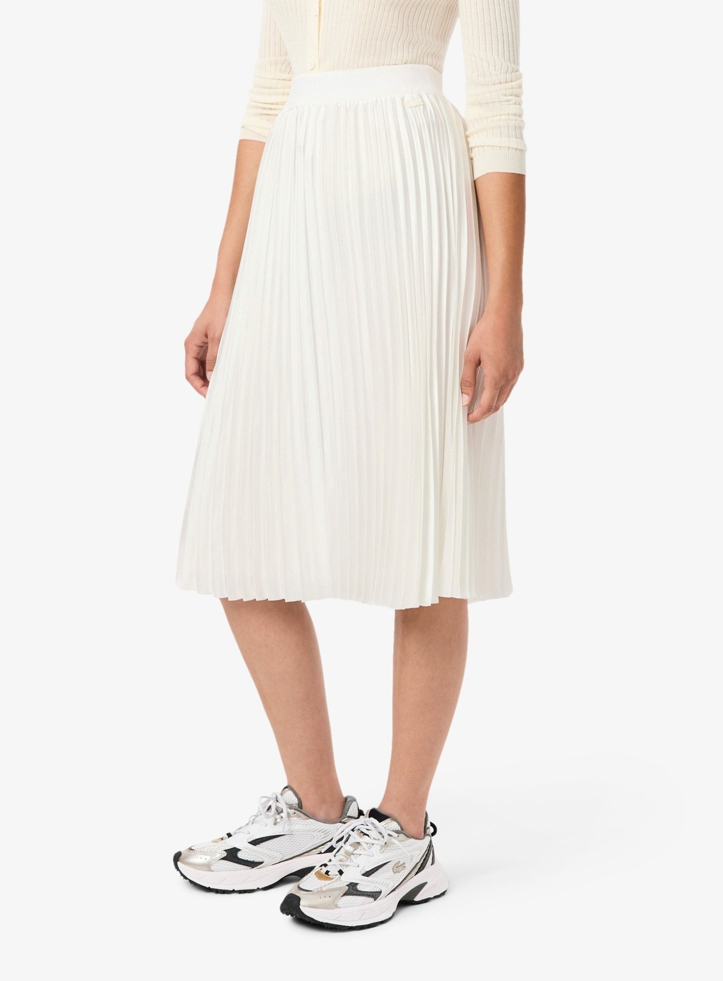 LACOSTE WOMEN Pleated Satin Midi Skirt White