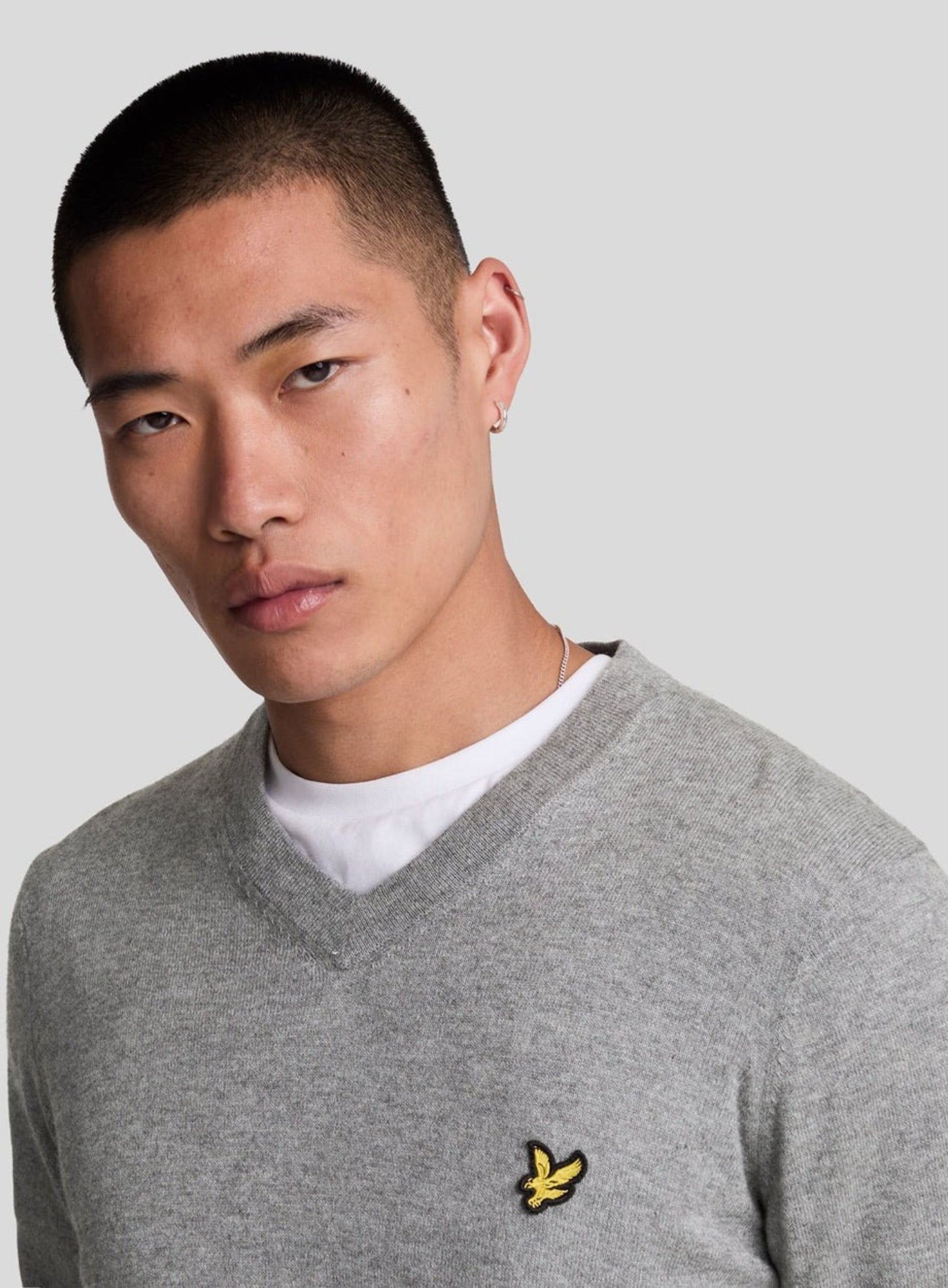 LYLE & SCOTT Cotton Merino V Neck Jumper Mid Grey Marl