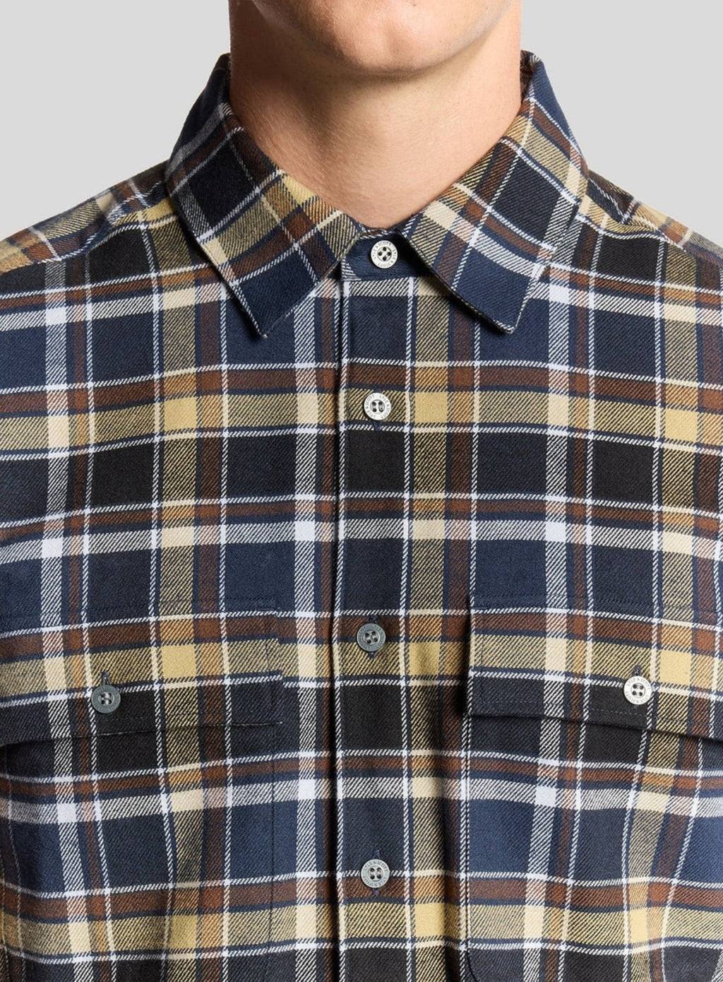 LYLE & SCOTT Brushed Cotton Check Shirt Blue Night/ Green Tan