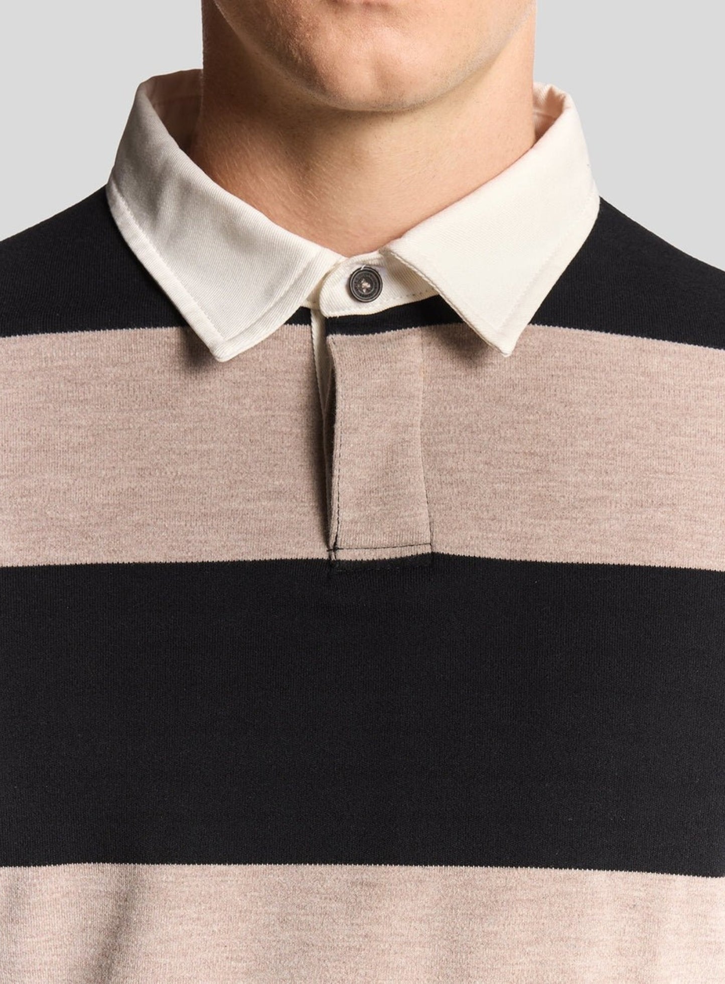 LYLE & SCOTT Striped Rugby Polo Shirt Jet Black/ White Heather