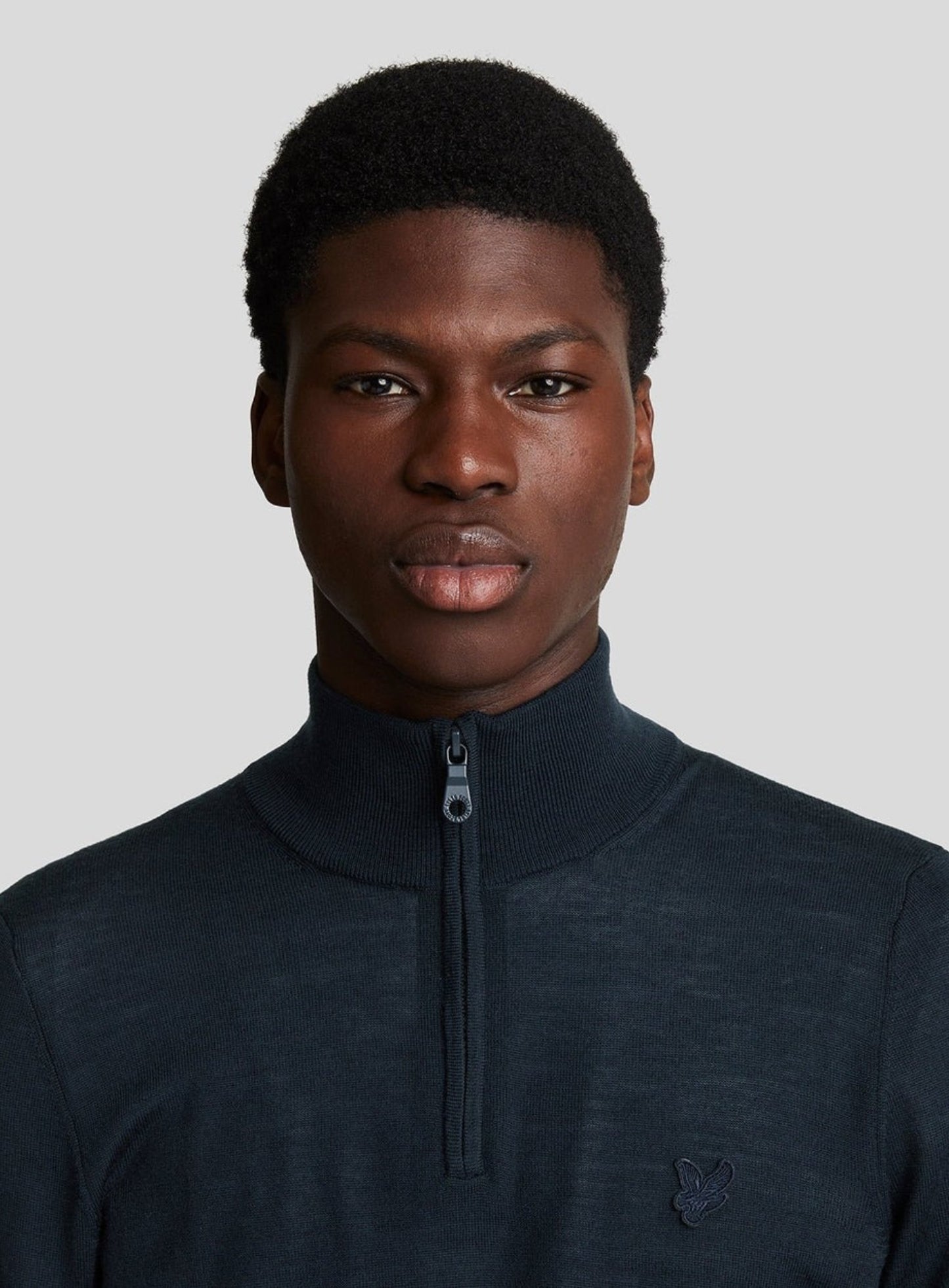 LYLE & SCOTT Tonal Eagle Merino Quarter Zip Jumper Dark Navy