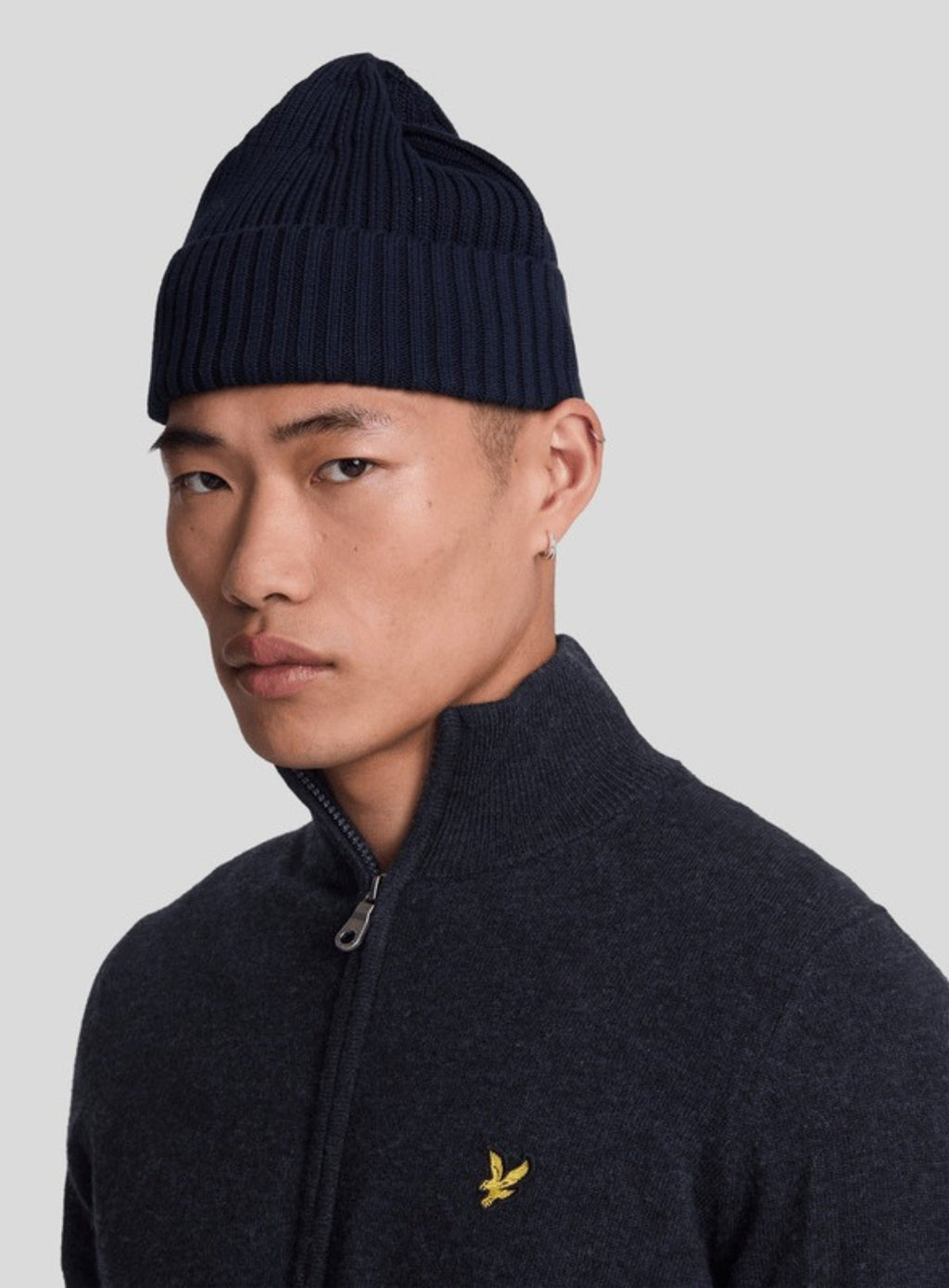 LYLE & SCOTT Lambswool Blend Zip Through Cardigan Dark Navy Marl