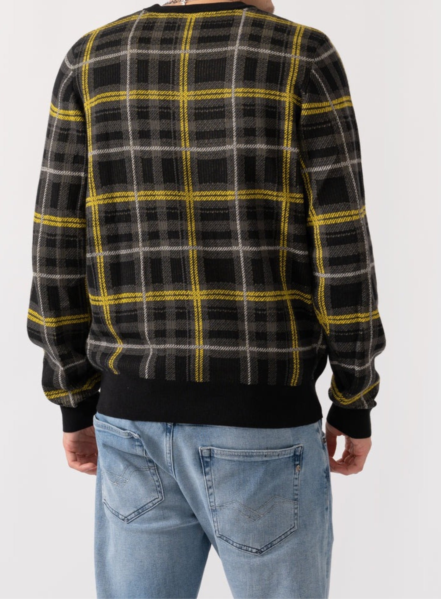 LYLE & SCOTT Ribbed Jacquard Tartan Crew Neck Jet Black