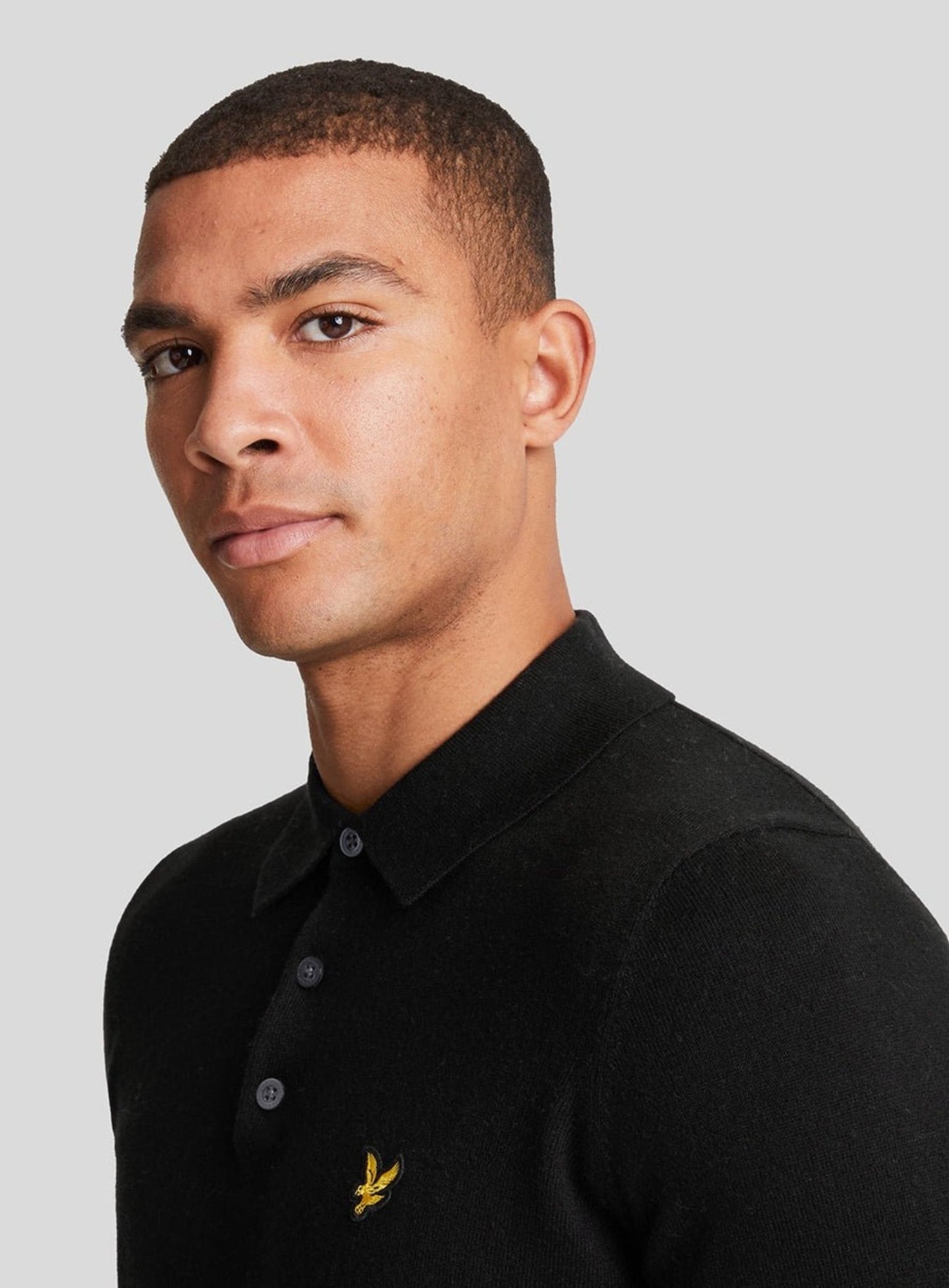 LYLE & SCOTT Cotton Merino Long Sleeve Knitted Polo Jet Black