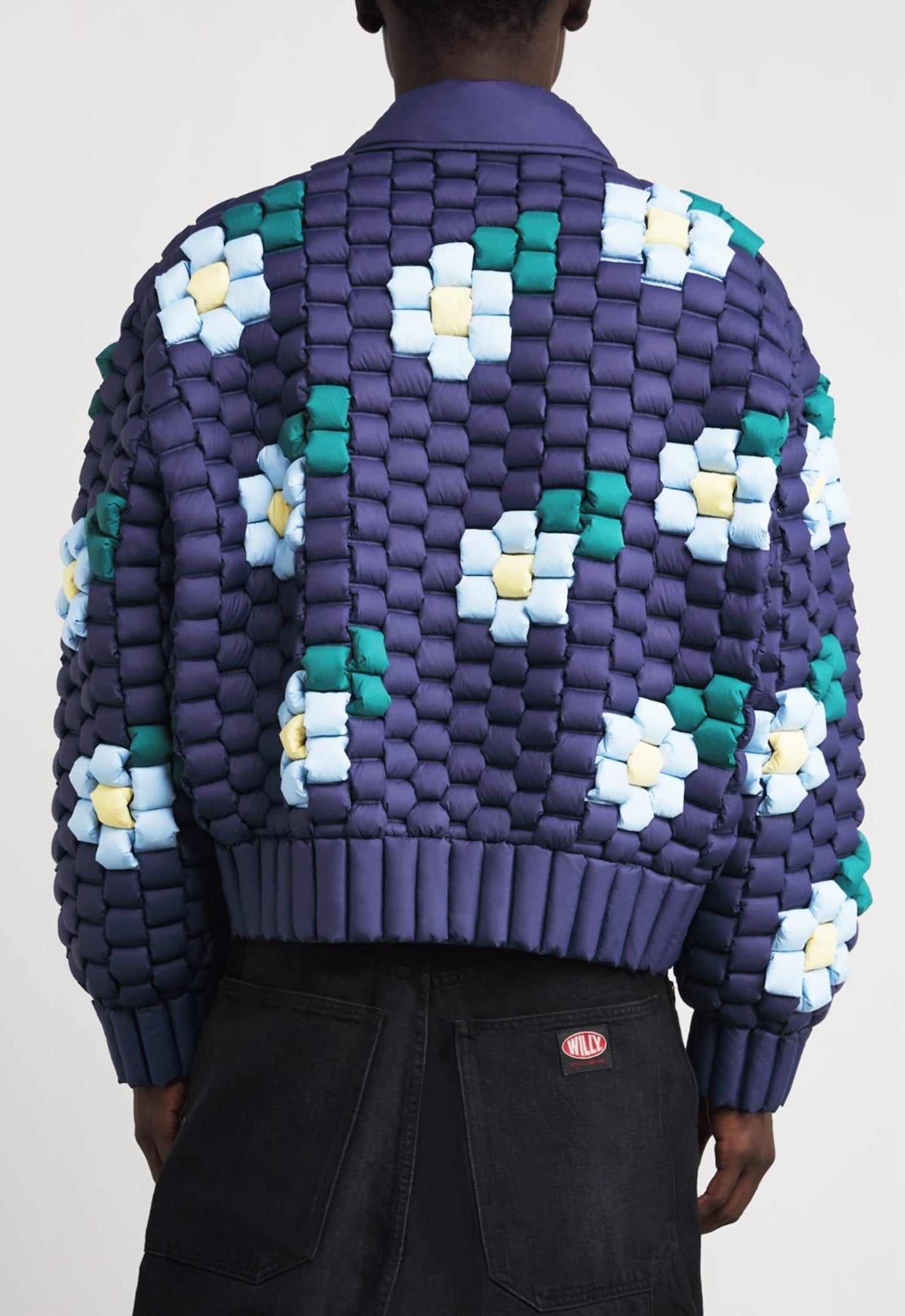 RAXXY 3D Down-Filled Floral Puffer Jacket Navy Blue