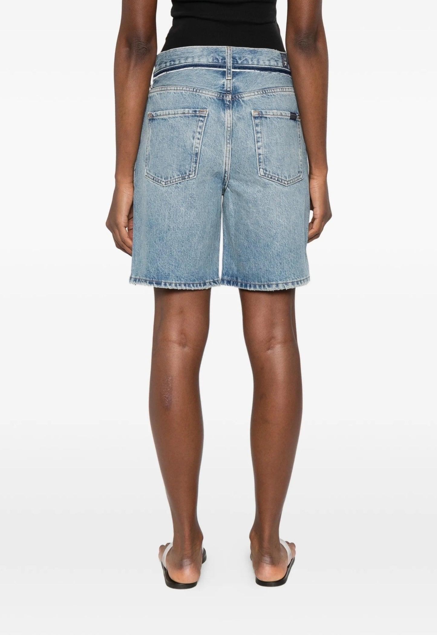7 FOR ALL MANKIND WOMEN Stripe Denim Shorts Blue