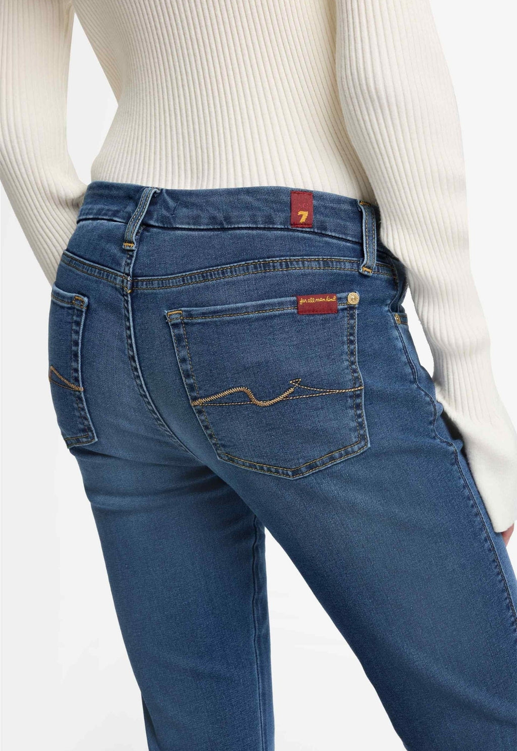 7 FOR ALL MANKIND WOMEN KIMMIE STRAIGHT Duchess Mid Waist Slim Jeans Mid Blue