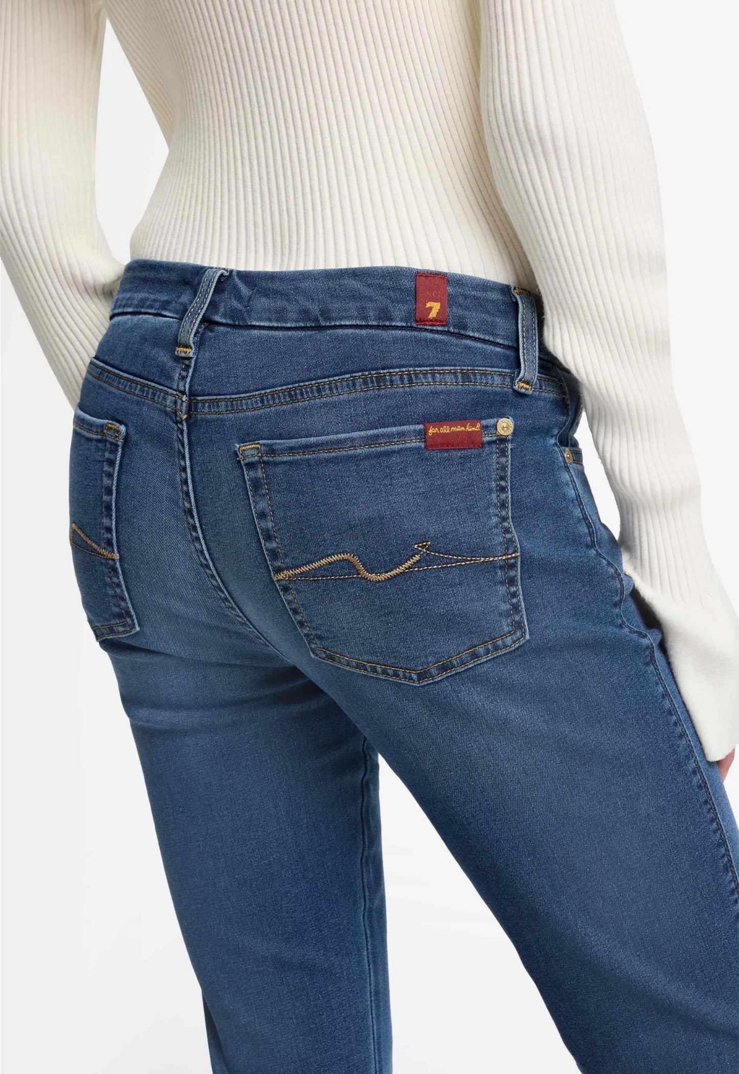 7 FOR ALL MANKIND WOMEN KIMMIE STRAIGHT Duchess Mid Waist Slim Jeans Mid Blue