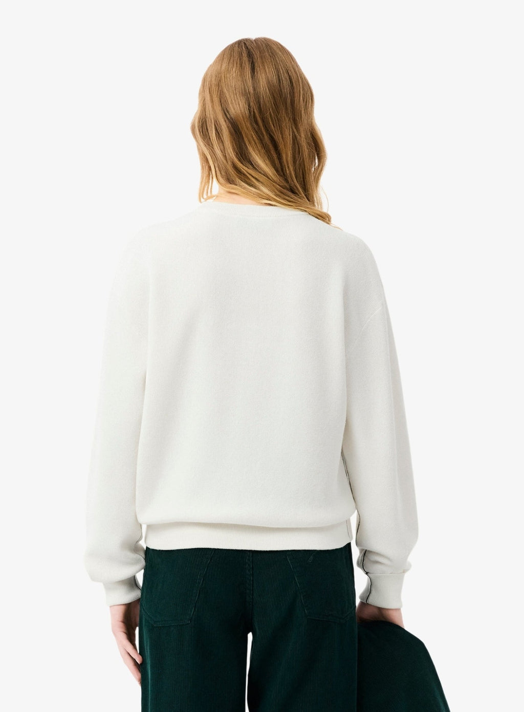 LACOSTE WOMEN Relaxed Fit Cotton Crew Neck Sweater White