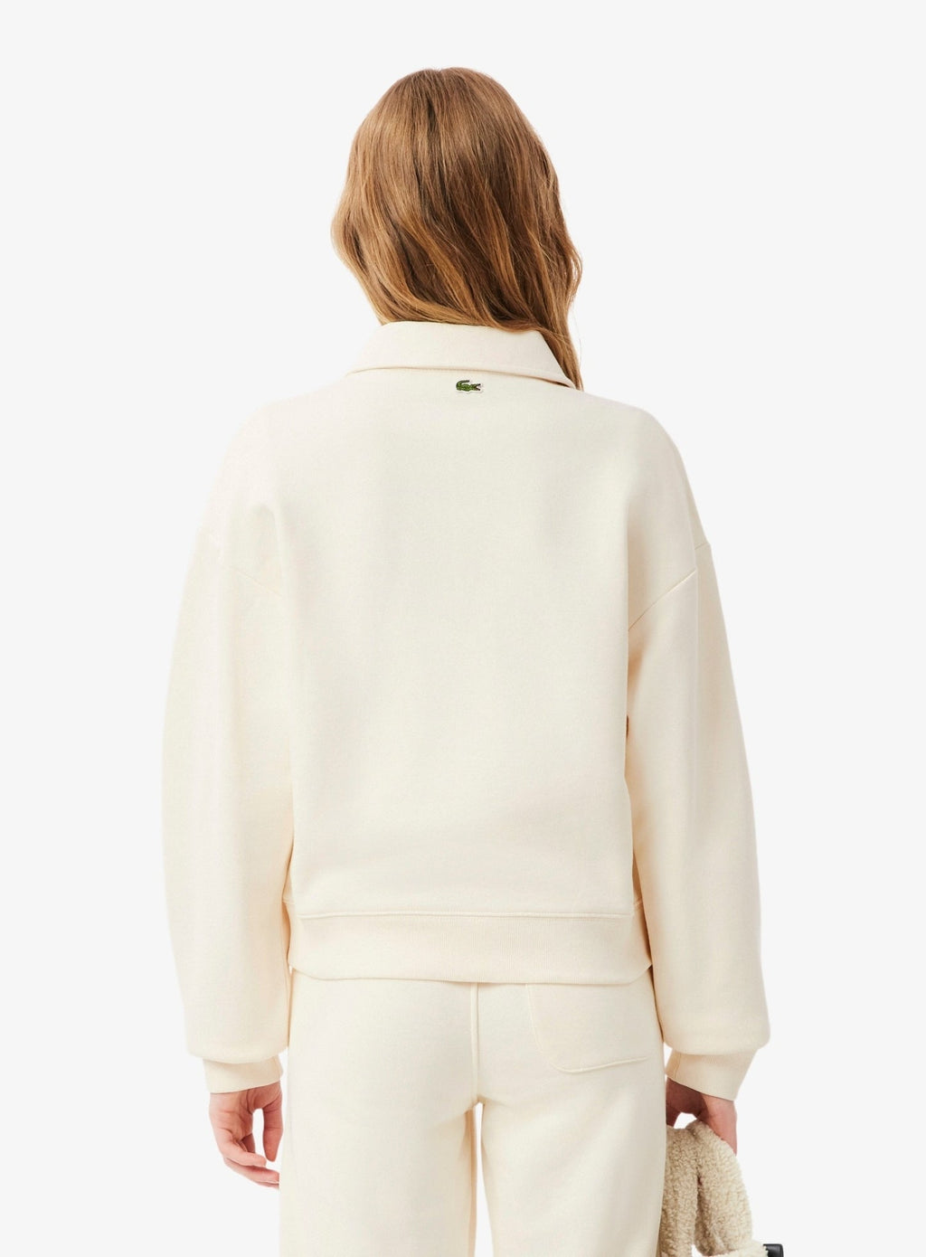 LACOSTE WOMEN Polo Collar Sweatshirt Ecru White