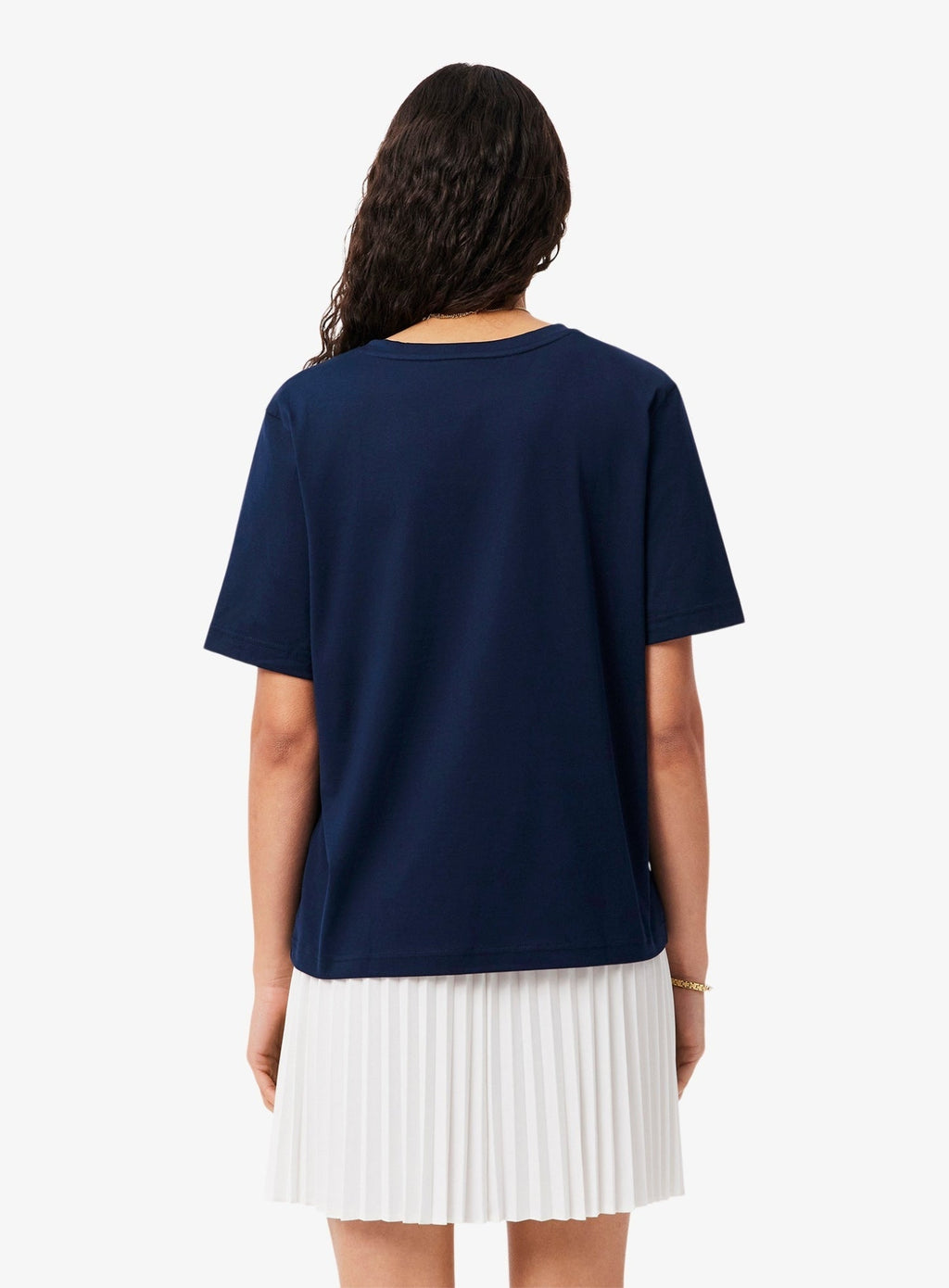 LACOSTE WOMEN Relaxed Fit Soft Cotton V Neck T-shirt Midnight Blue