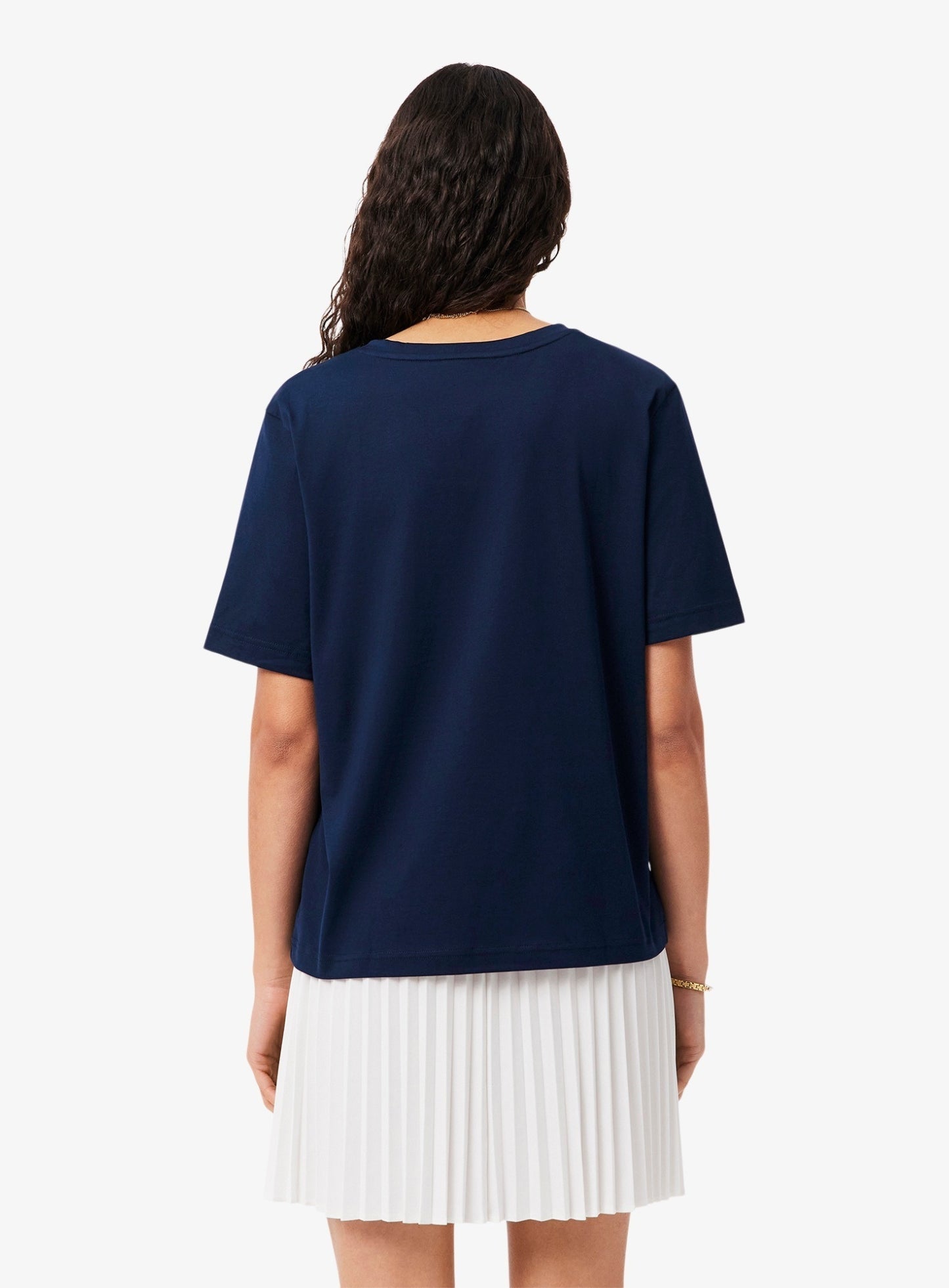 LACOSTE WOMEN Relaxed Fit Soft Cotton V Neck T-shirt Midnight Blue