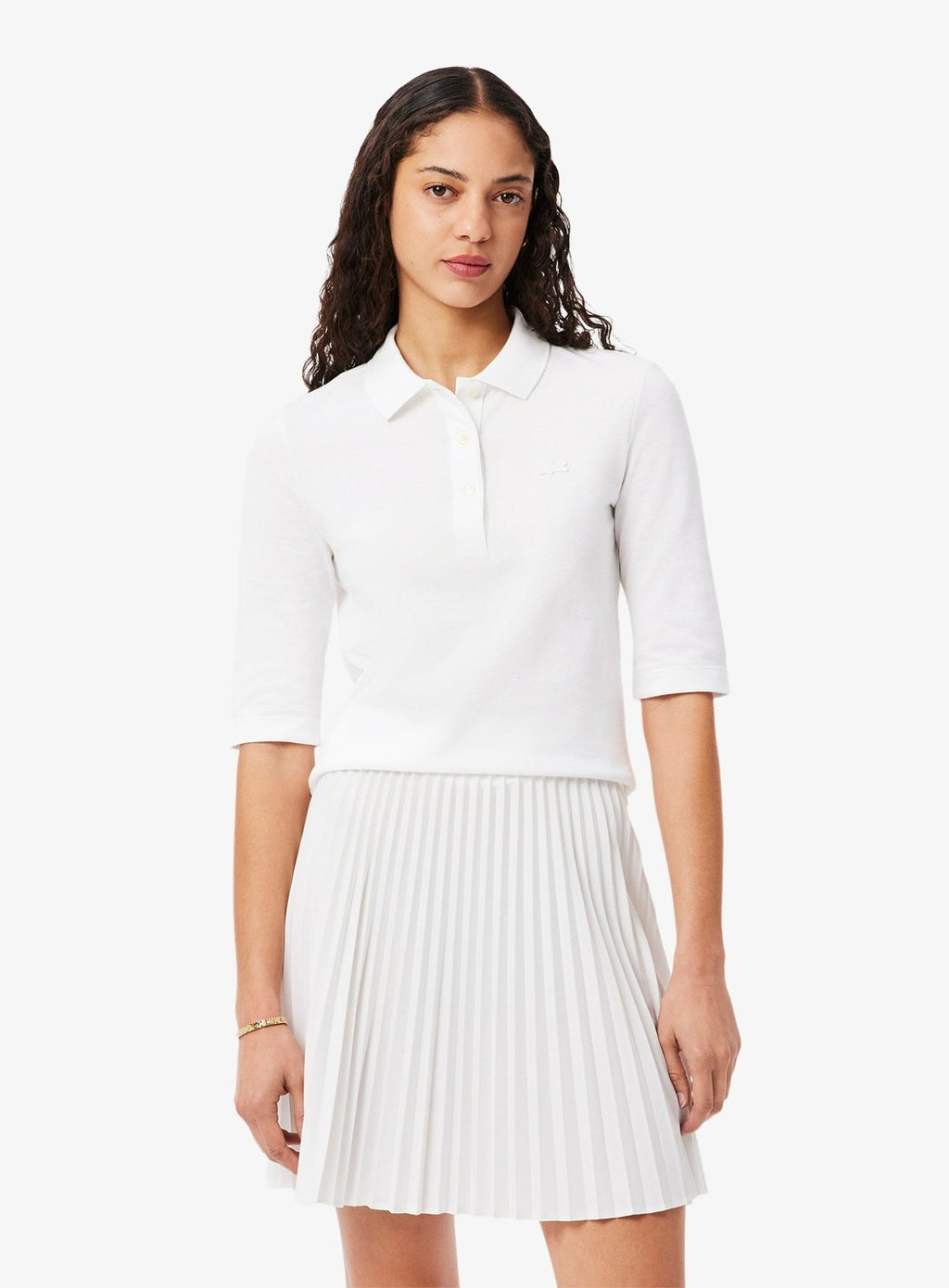 LACOSTE WOMEN Slim Fit L.12.D Three Quarter Sleeve Polo Shirt White