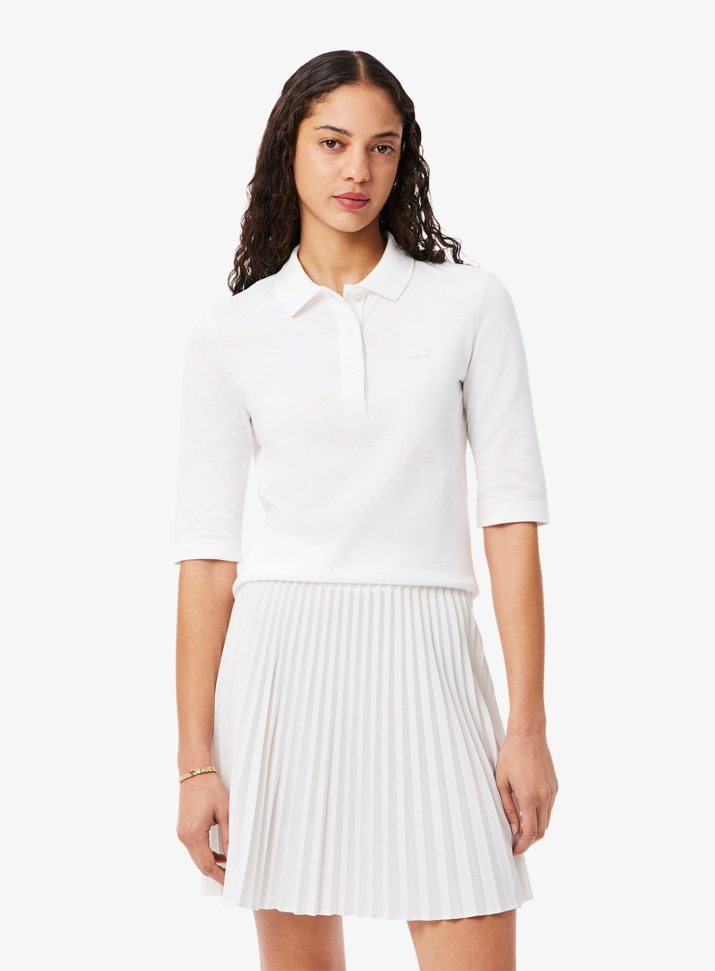 LACOSTE WOMEN Slim Fit L.12.D Three Quarter Sleeve Polo Shirt White