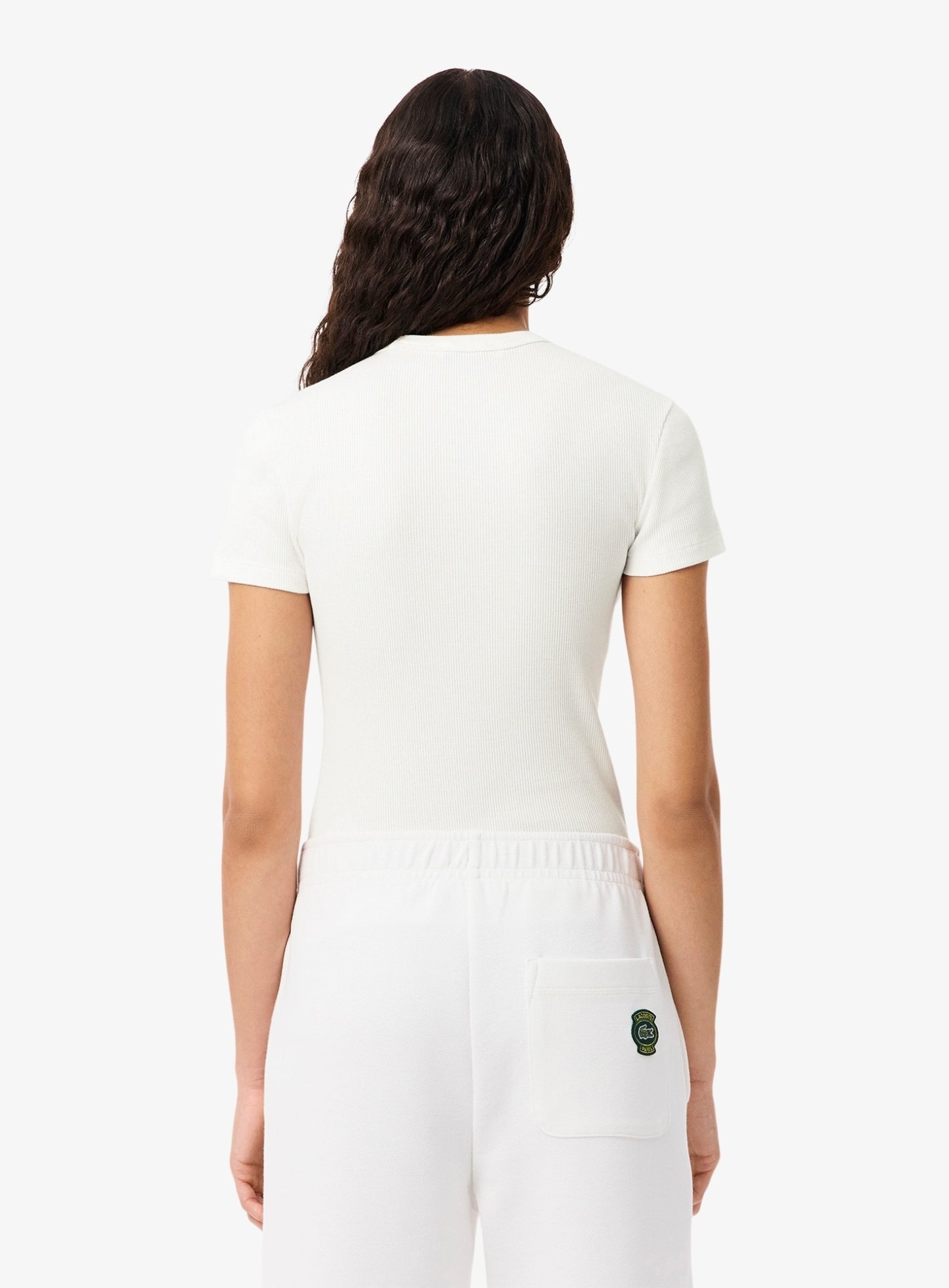LACOSTE WOMEN Slim Fit Ribbed Cotton T-shirt White