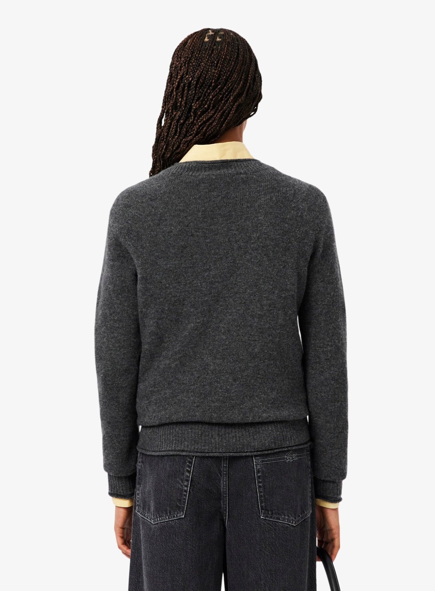 LACOSTE WOMEN 3D Knit Carded Wool Sweater Grey