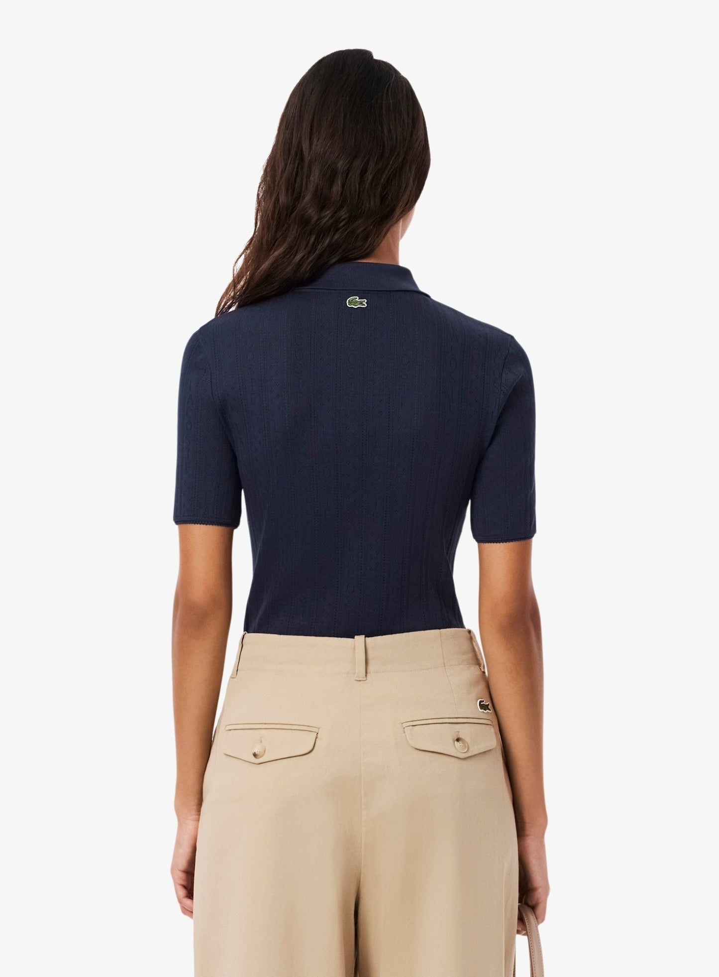 LACOSTE WOMEN Slim Fit Pointelle Branded L.12.D Polo Shirt Midnight Blue