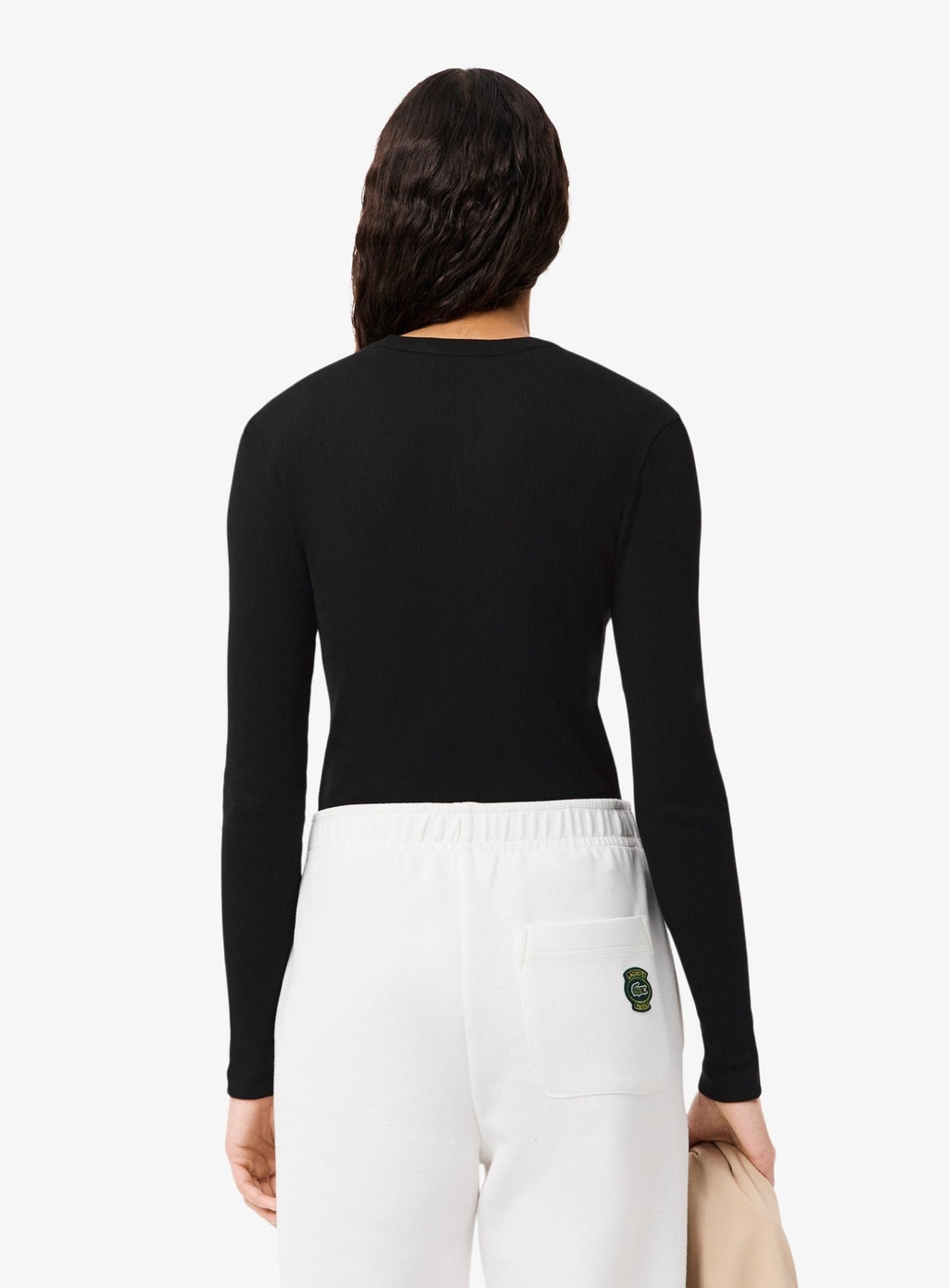 LACOSTE WOMEN Slim Fit Ribbed Cotton T-shirt Black