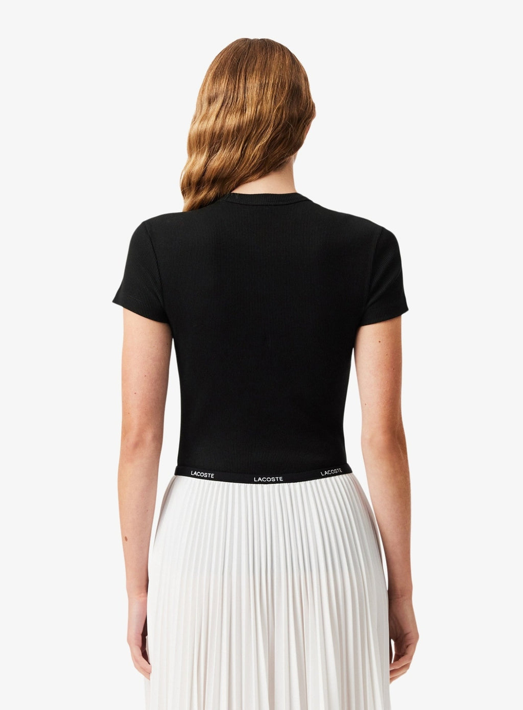 LACOSTE WOMEN Slim Fit Ribbed Cotton T-shirt Black
