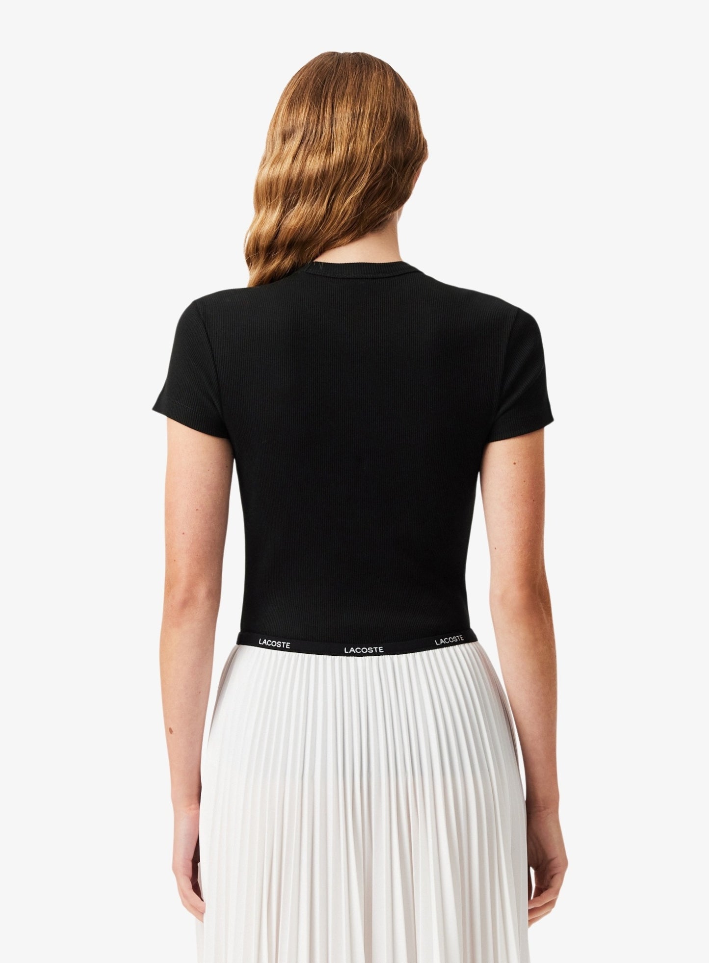 LACOSTE WOMEN Slim Fit Ribbed Cotton T-shirt Black