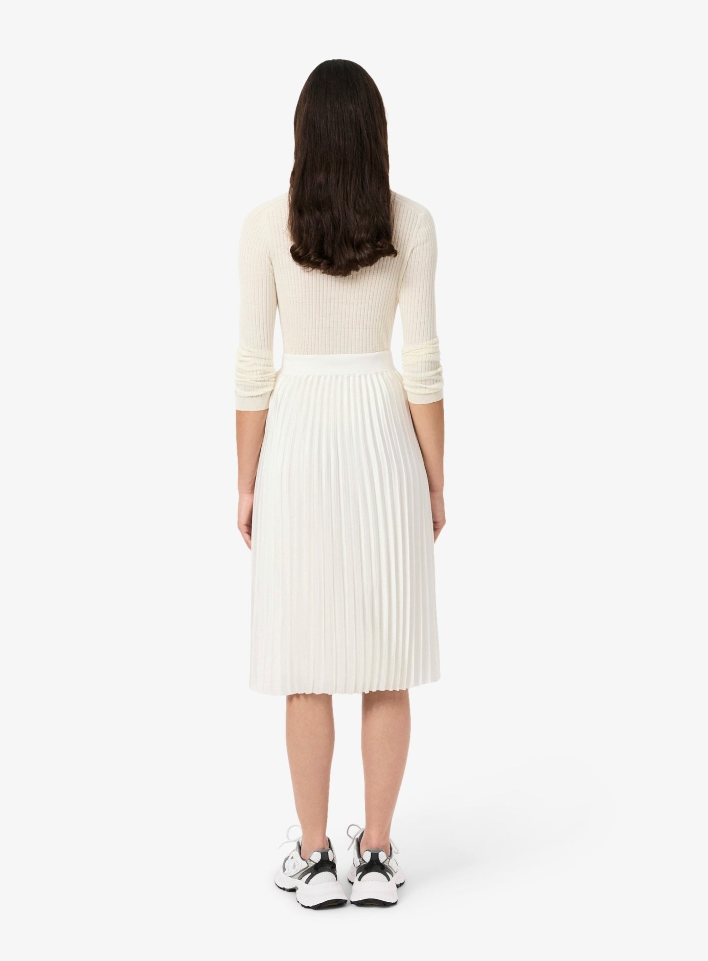 LACOSTE WOMEN Pleated Satin Midi Skirt White