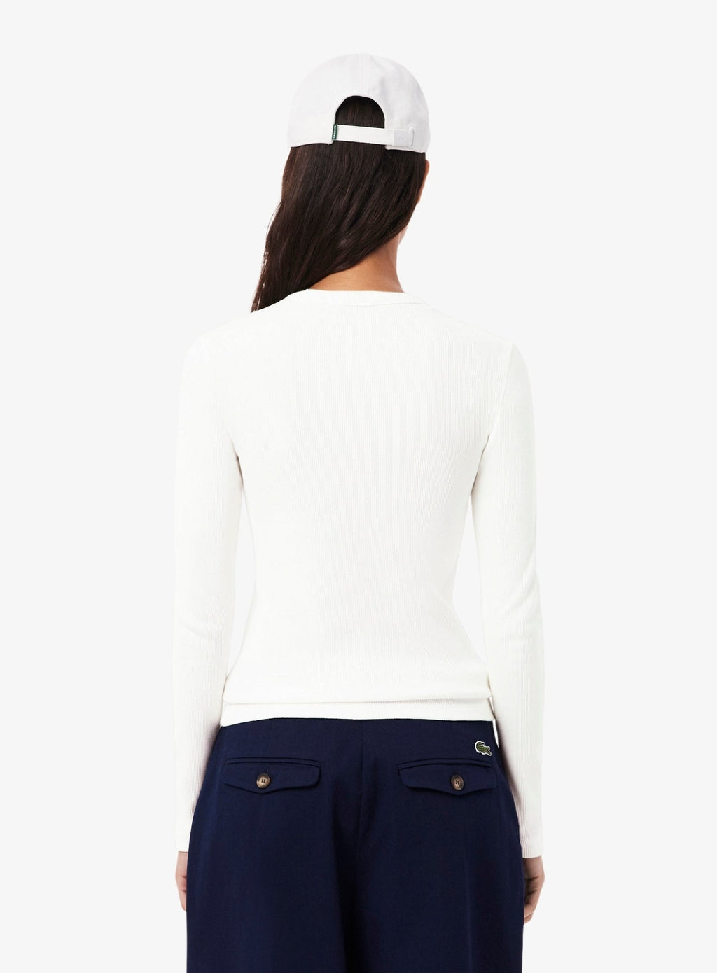 LACOSTE WOMEN Slim Fit Ribbed Cotton T-shirt White