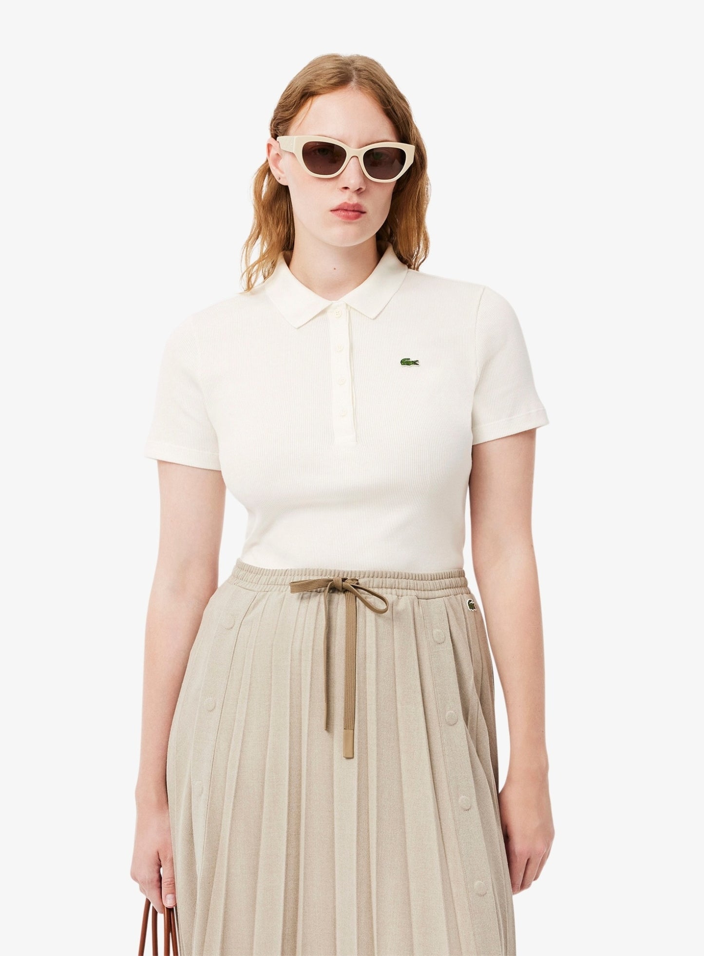 LACOSTE WOMEN Slim Fit L.12.D Ribbed Cotton Short Sleeves Polo Shirt White