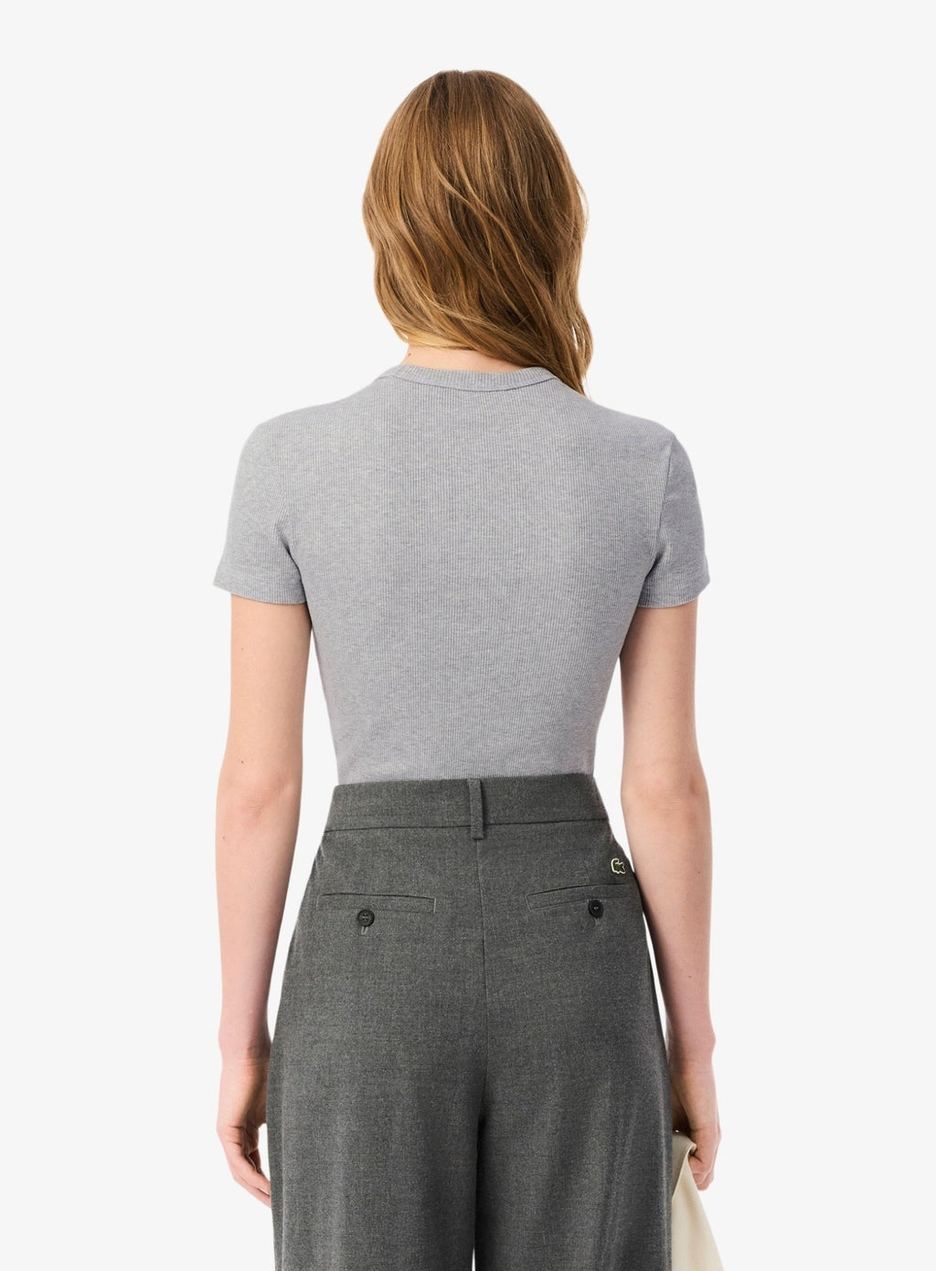 LACOSTE WOMEN Slim Fit Ribbed Cotton T-shirt Grey