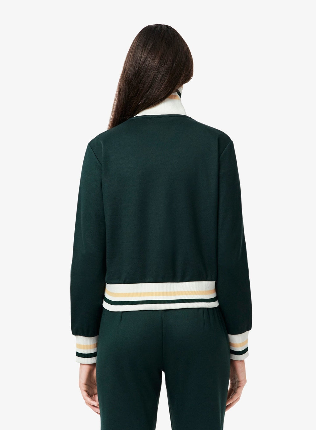 LACOSTE WOMEN Zipped Stripe Accent Sweatshirt Sinople Green