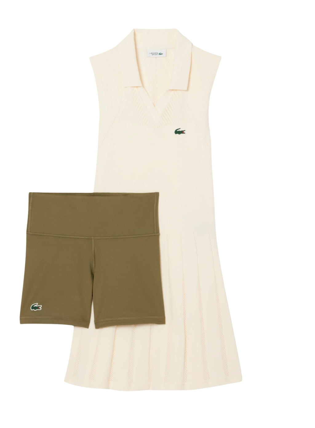 LACOSTE WOMEN Stretch Tennis Dress and Shorts White Khaki Green