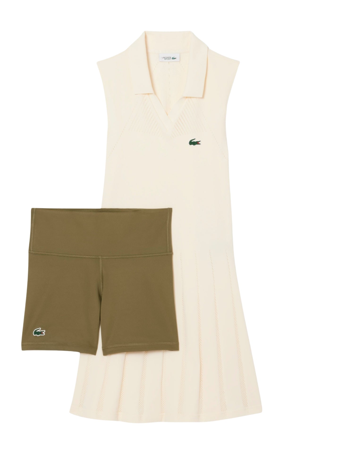 LACOSTE WOMEN Stretch Tennis Dress and Shorts White Khaki Green