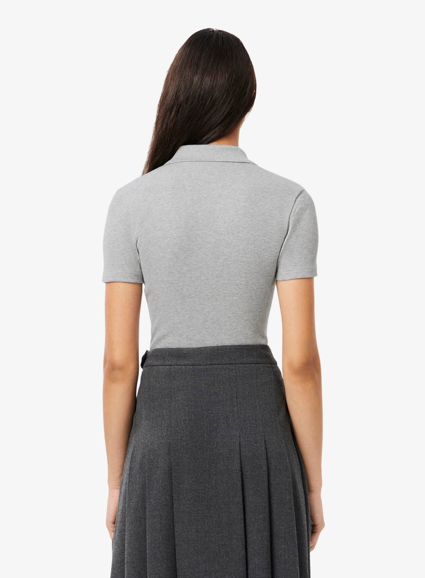 LACOSTE WOMEN Slim Fit L.12.D Ribbed Cotton Polo Shirt Light Grey