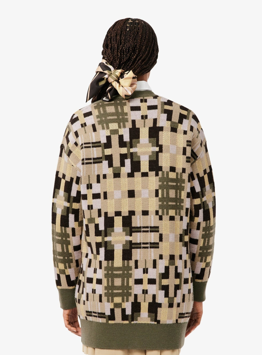 LACOSTE WOMEN Jacquard graphic long cardigan Khaki Beige