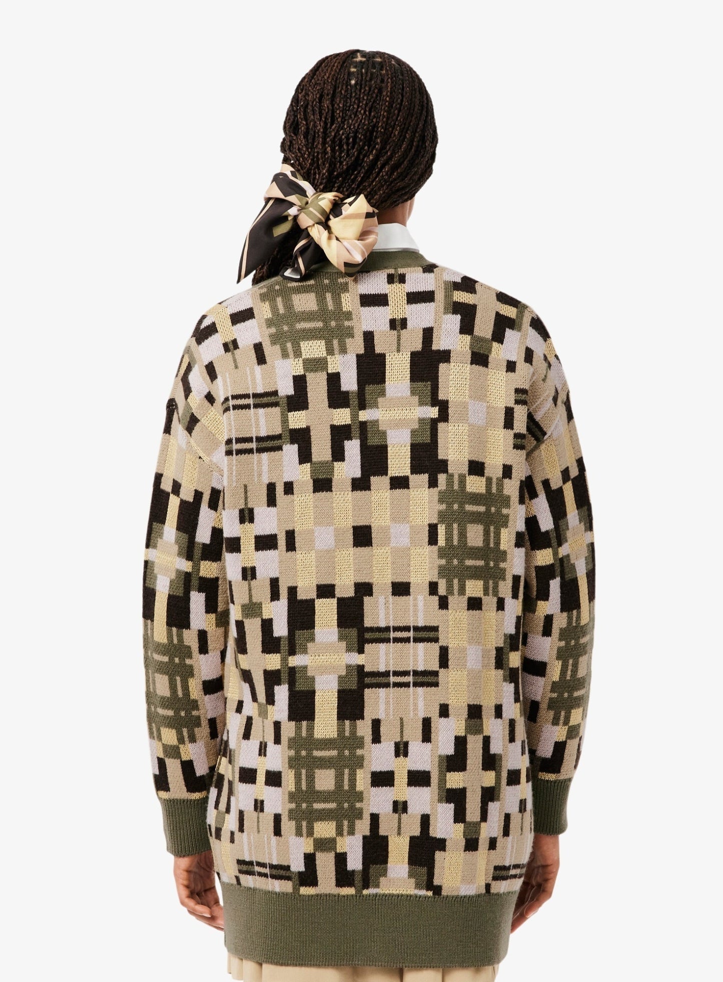 LACOSTE WOMEN Jacquard graphic long cardigan Khaki Beige