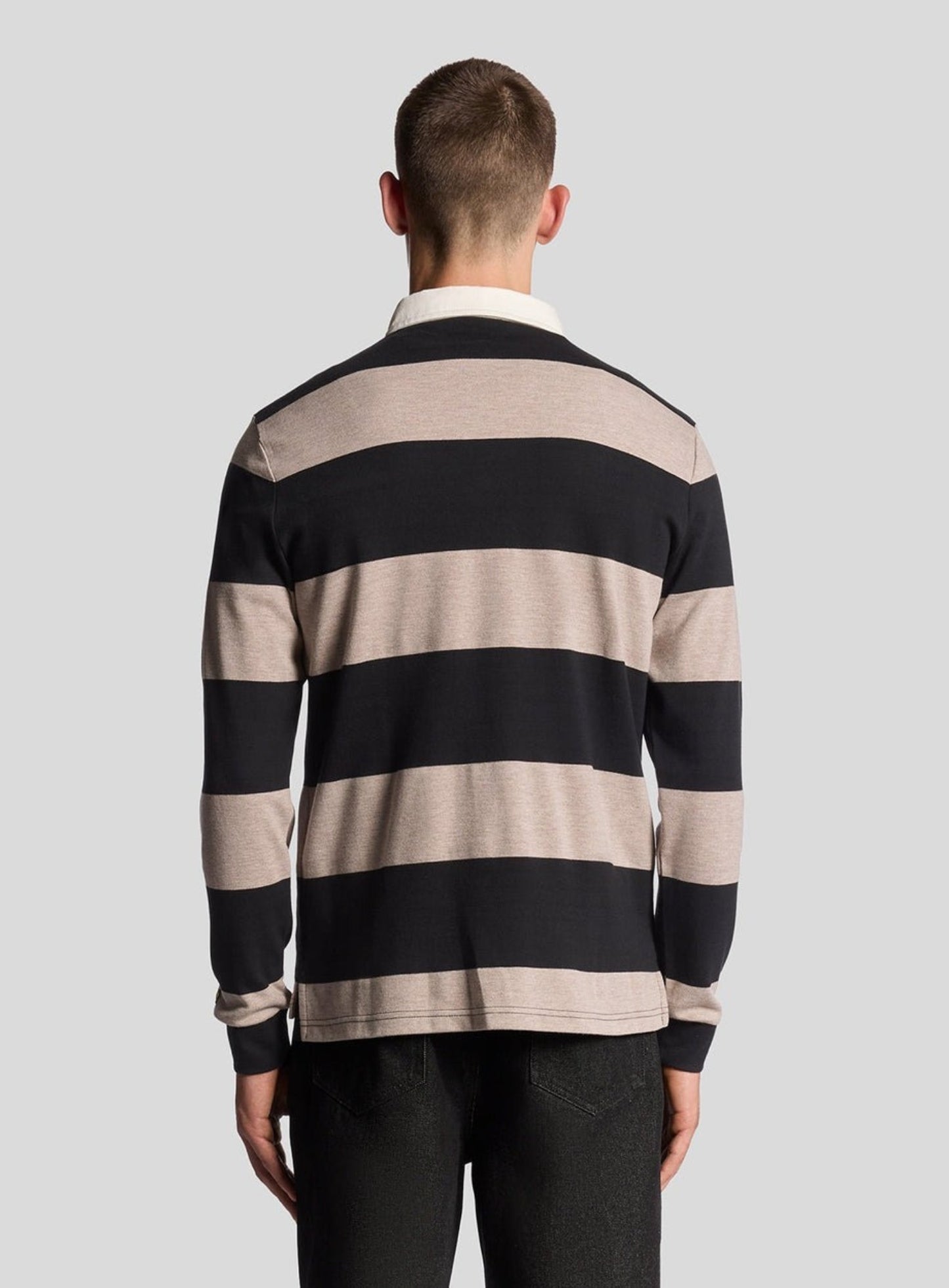 LYLE & SCOTT Striped Rugby Polo Shirt Jet Black/ White Heather