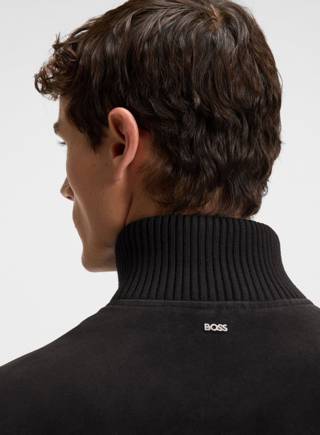 BOSS H-Maparo Suede Jacket With Cotton-Blend Sleeves Dark Blue