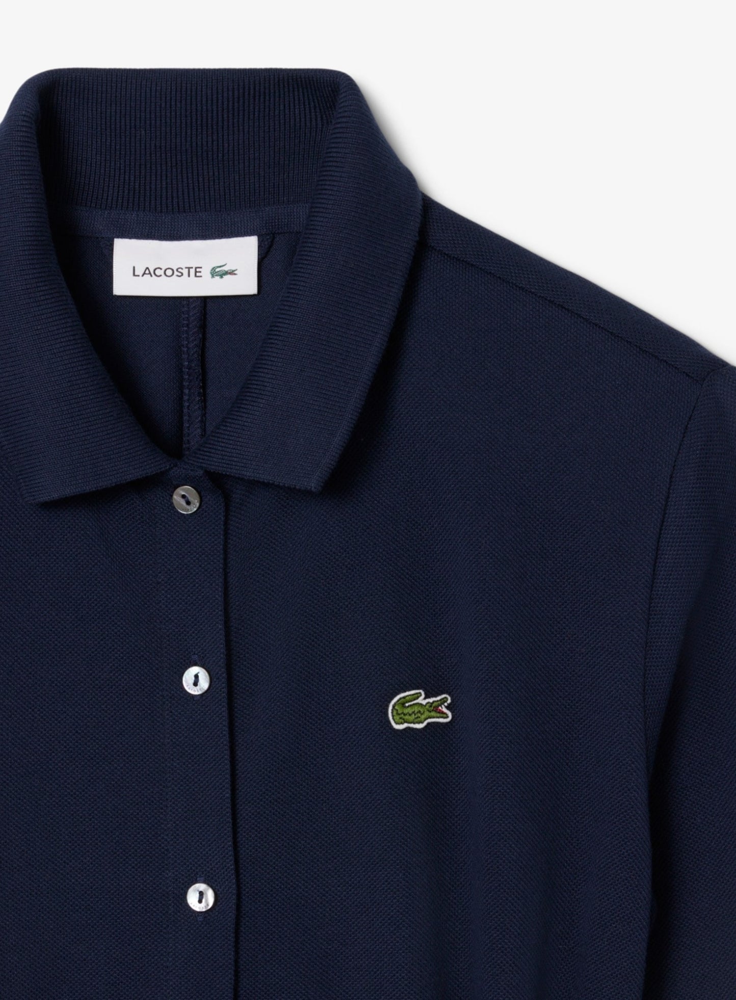 LACOSTE WOMEN Polo Collar Belted Petit Piqué Dress Midnight Blue