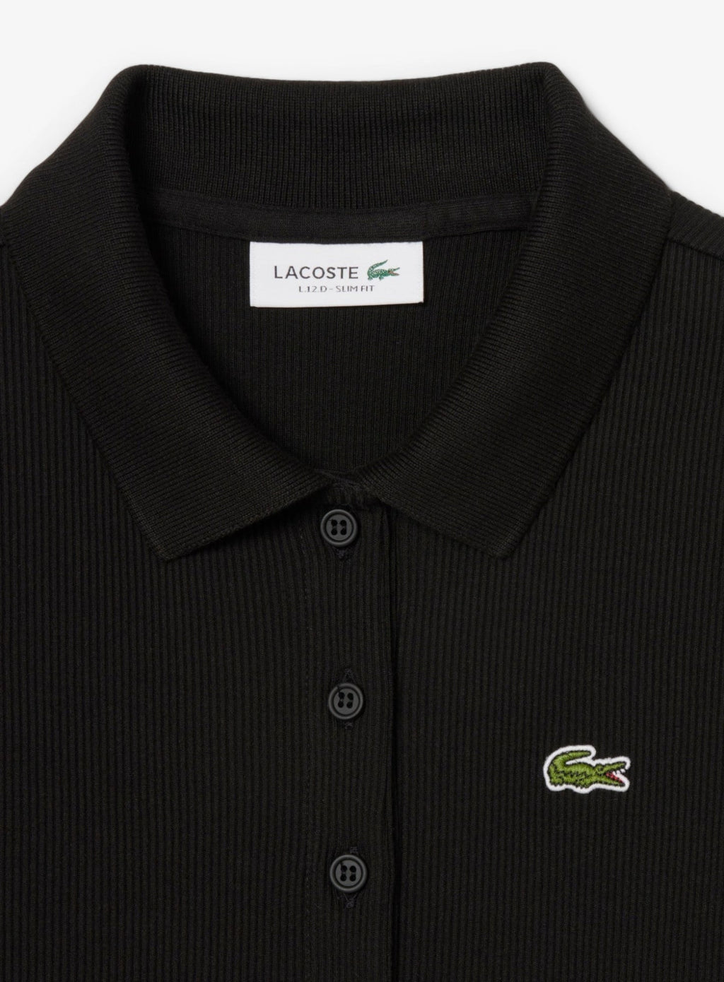 LACOSTE WOMEN Slim Fit L.12.D Ribbed Cotton Long Sleeves Polo Shirt Black