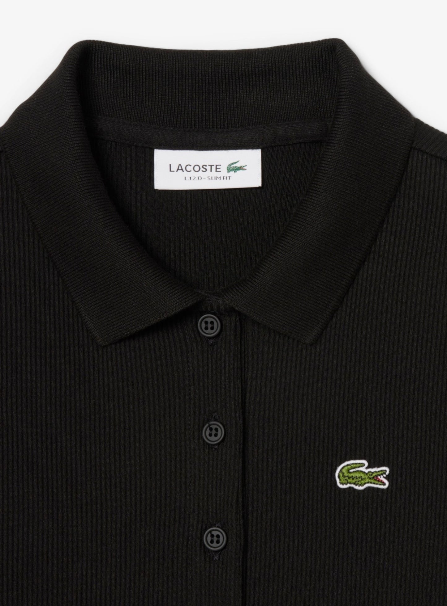 LACOSTE WOMEN Slim Fit L.12.D Ribbed Cotton Long Sleeves Polo Shirt Black