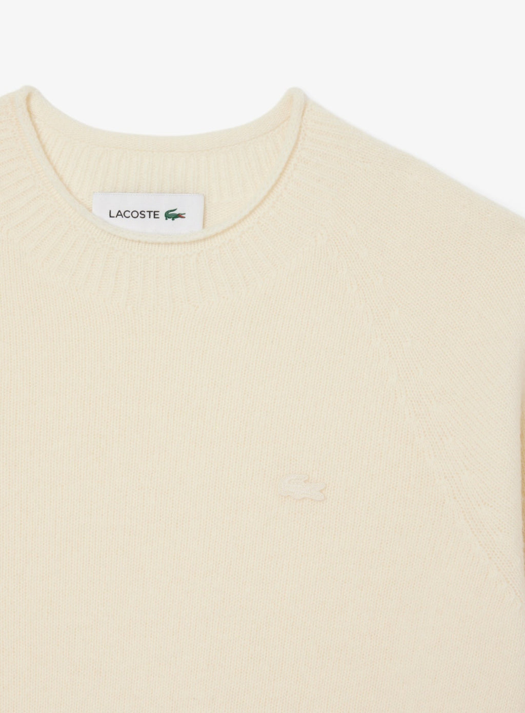 LACOSTE WOMEN 3D Knit Carded Wool Sweater Ecru White