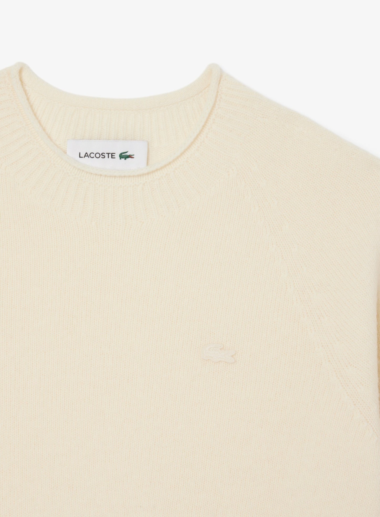LACOSTE WOMEN 3D Knit Carded Wool Sweater Ecru White