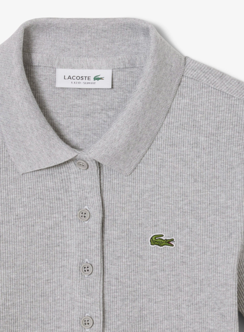 LACOSTE WOMEN Slim Fit L.12.D Ribbed Cotton Polo Shirt Light Grey