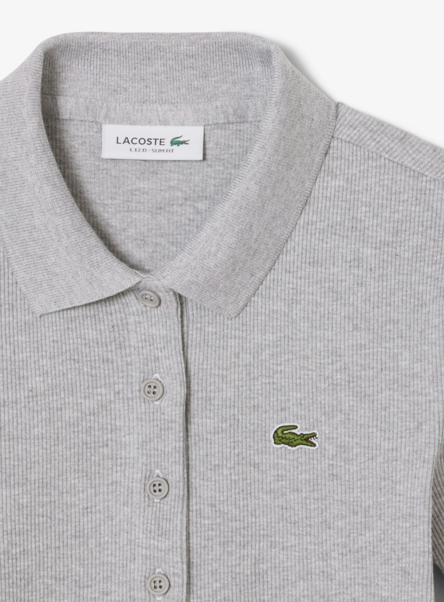 LACOSTE WOMEN Slim Fit L.12.D Ribbed Cotton Polo Shirt Light Grey