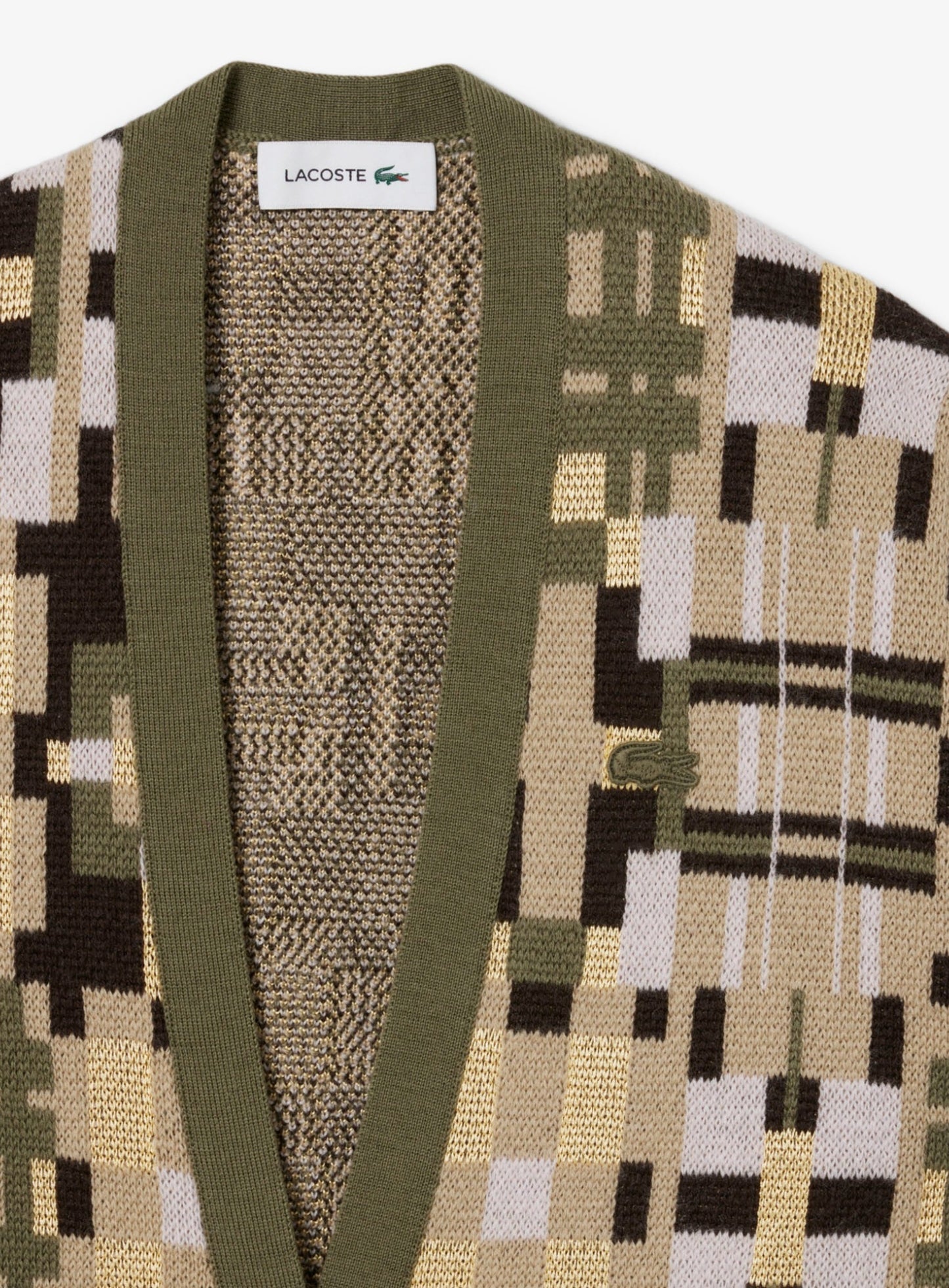 LACOSTE WOMEN Jacquard graphic long cardigan Khaki Beige