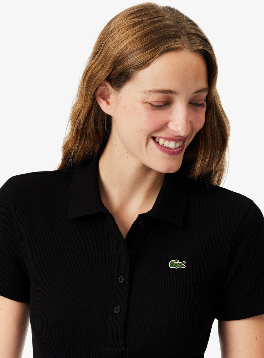 LACOSTE WOMEN Slim Fit L.12.D Ribbed Cotton Polo Shirt Black